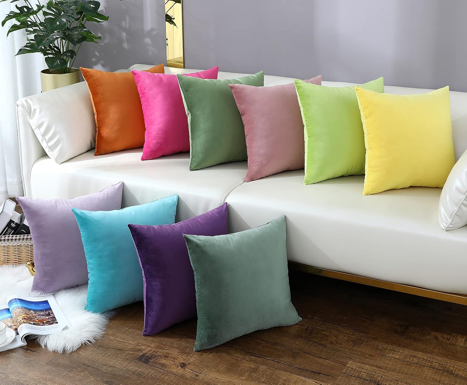 mixeoo Comfy – Juego de 2 fundas de almohada cuadradas de terciopelo sólido súper suaves, decoración del hogar para sofá y sofá, juego de 2, 18 x 18