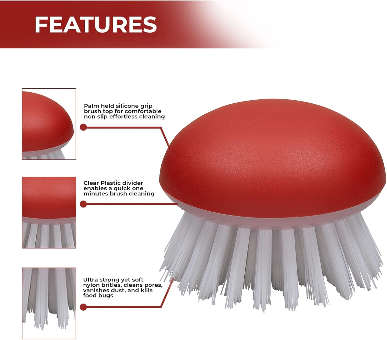 Cepillo de verduras para alimentos  Juego de 2 cepillos para frutas y verduras  Parte superior de silicona y cerdas ultra fuertes  Diseño ergonómico