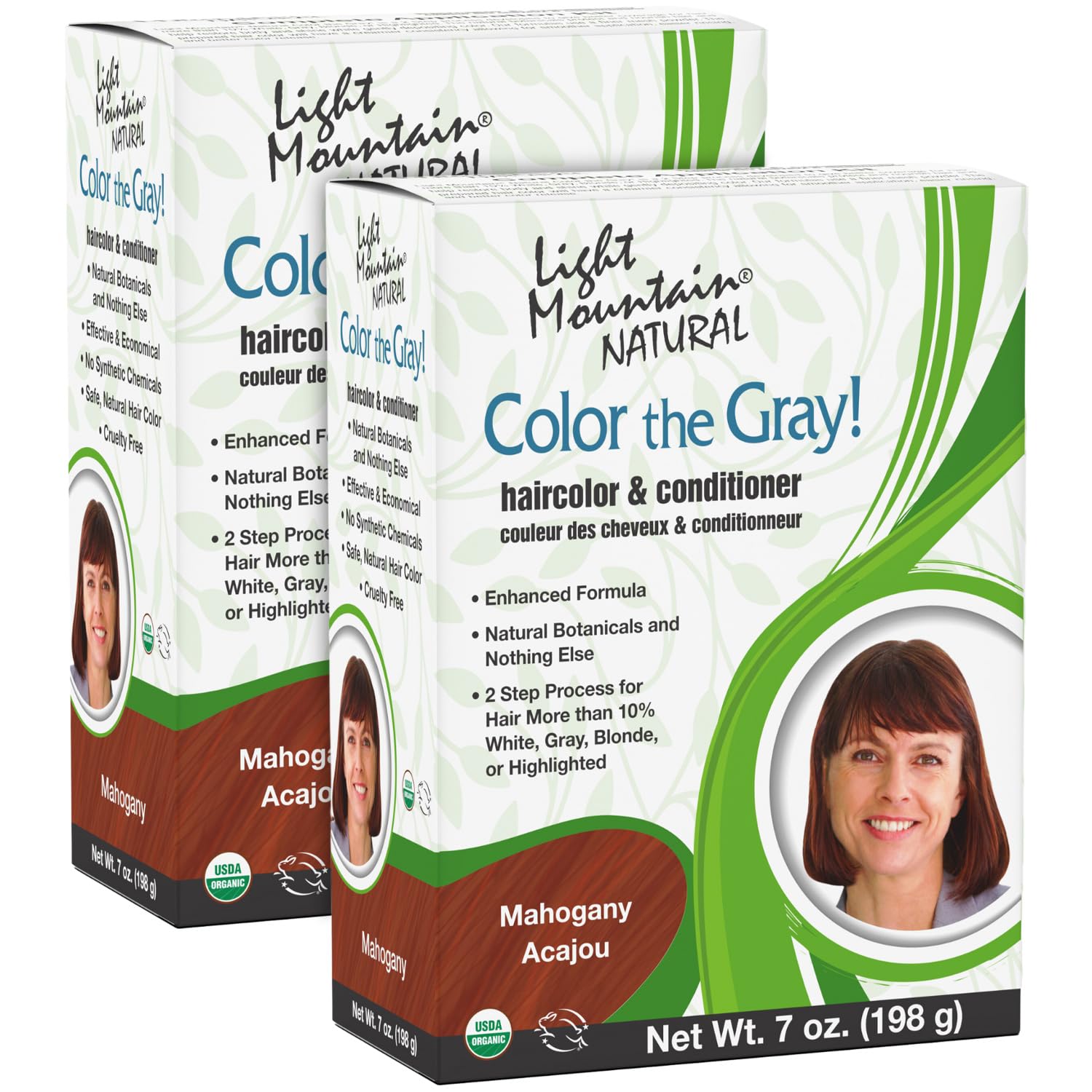 Light Mountain Henna – Tinte y acondicionador para el cabello, color gris  Tinte para el cabello caoba para hombres y mujeres, 2 pasos sin químicos,
