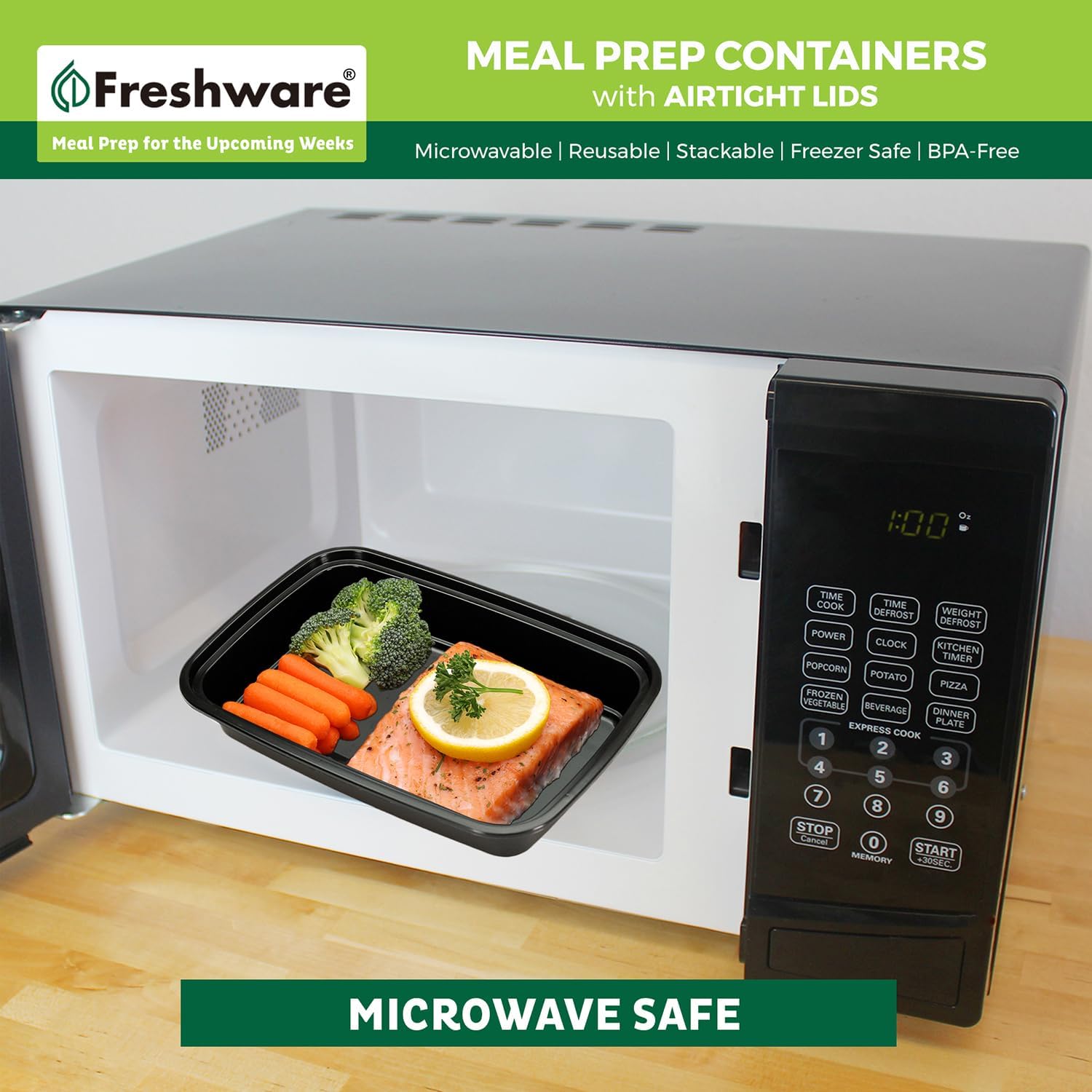 Freshware Contenedores de preparación de comidas paquete de 150 1 compartimento con tapas, contenedores de almacenamiento de alimentos, caja Bento,