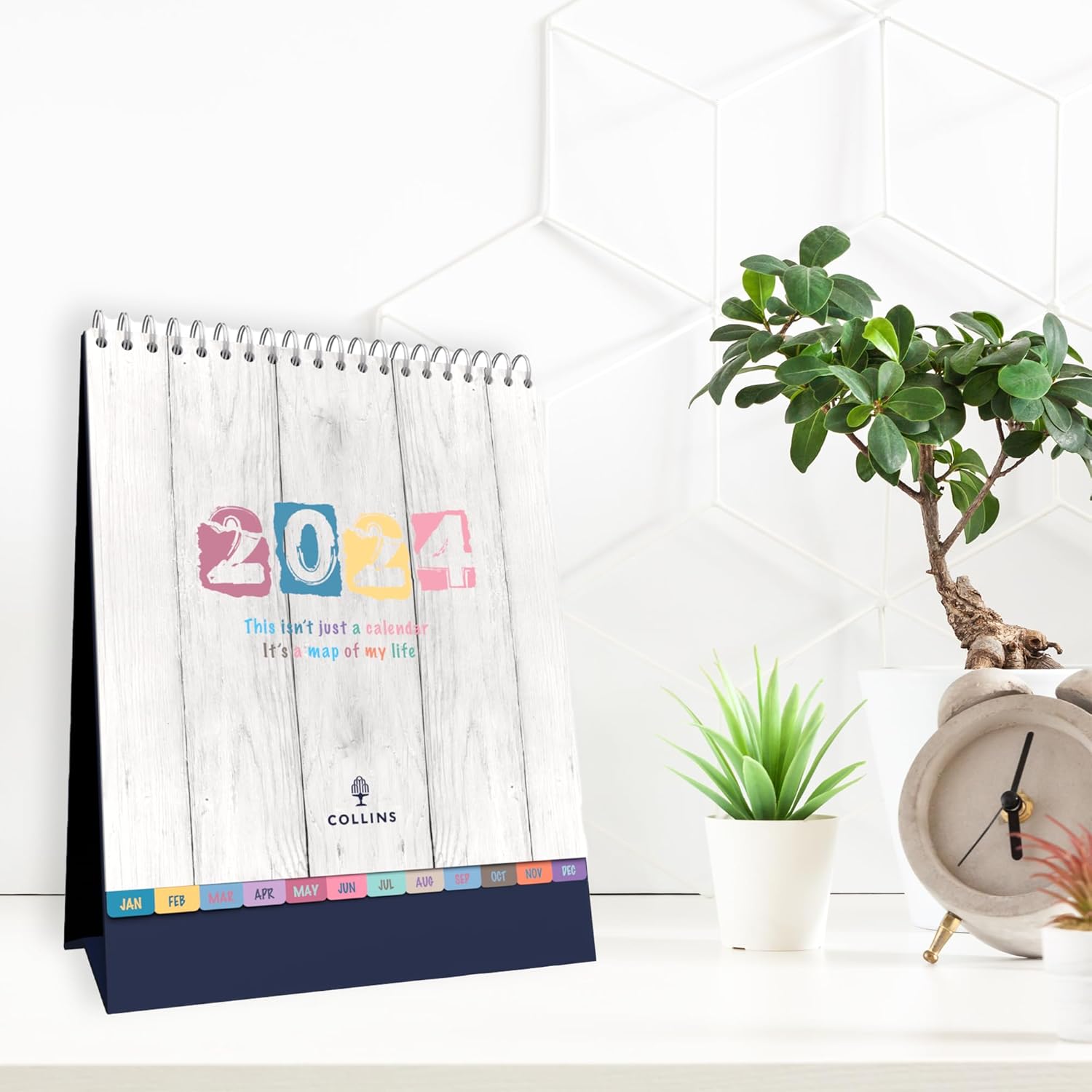 Collins Essential Calendario de escritorio 2024  Pequeño y lindo calendario mensual 2024  Planificador de escritorio de 12 meses encuadernado con