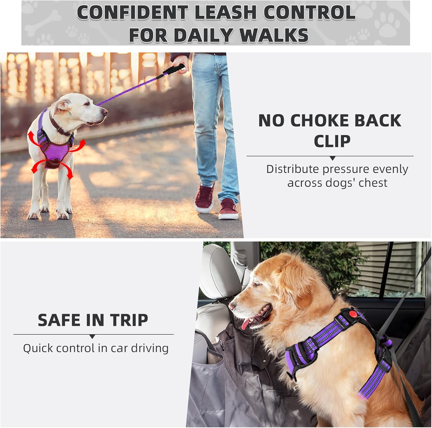 Juqiboom Arnés sin tirones para perro, chaleco acolchado suave ajustable para perro, chaleco Oxford reflectante sin estrangulamiento para mascotas