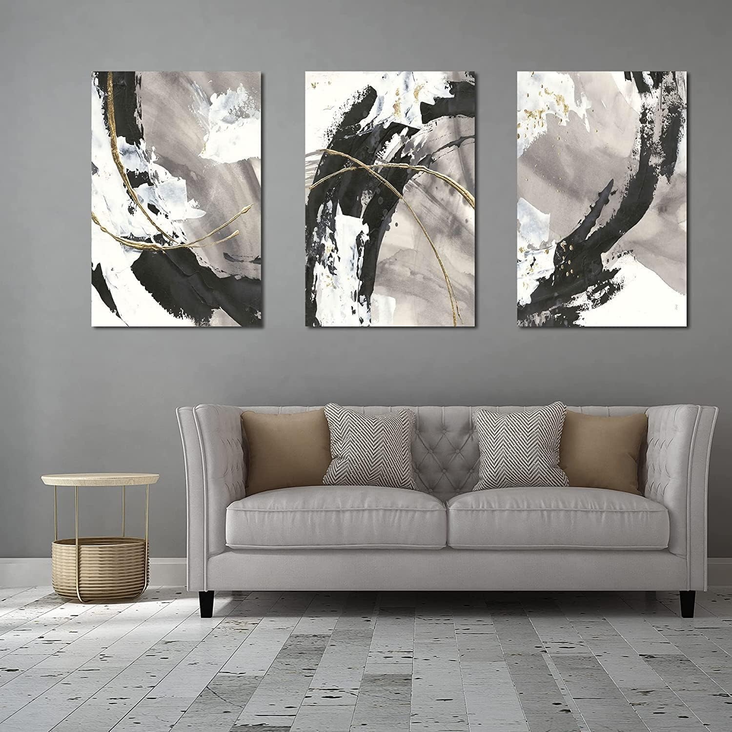 Dimpoli Lienzo abstracto para pared, 30 x 40 pulgadas, 3 paneles de líneas blancas y negras, impresiones giclée, envueltas en galería, listas para