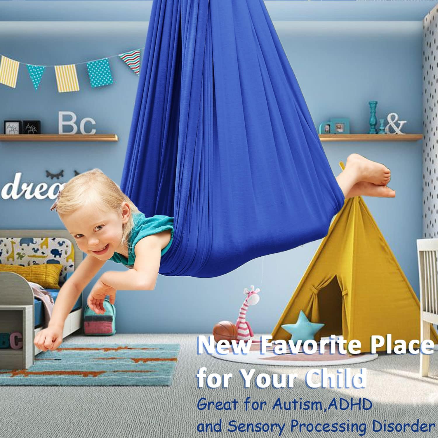 Columpio sensorial para niños en interiores accesorios incluidos Columpio de terapia para interiores y exteriores, hamaca para niños con necesidades