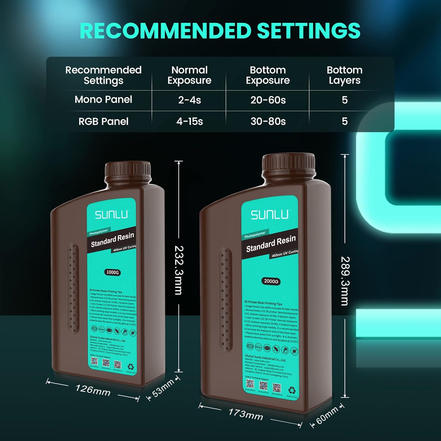 SUNLU Resina de impresora 3D, fotopolímero estándar de 70.55 oz, resina de curado UV de 405 nm para impresora 3D de resina 4K8K LCDDLPSLA, resina