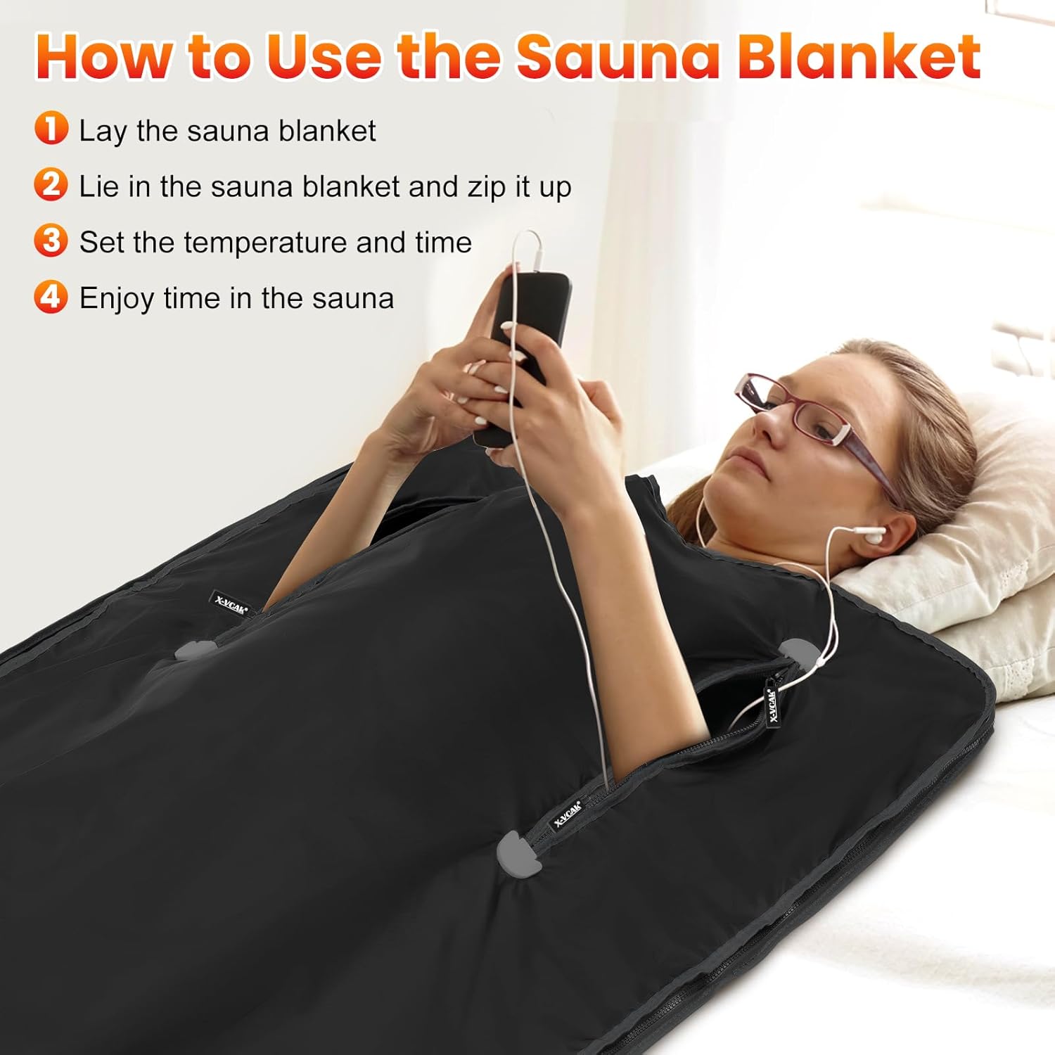 Manta de sauna para desintoxicación, manta de sauna de infrarrojos lejanos, sauna portátil para el hogar, 86-158, temporizador de 20-60 minutos, 6