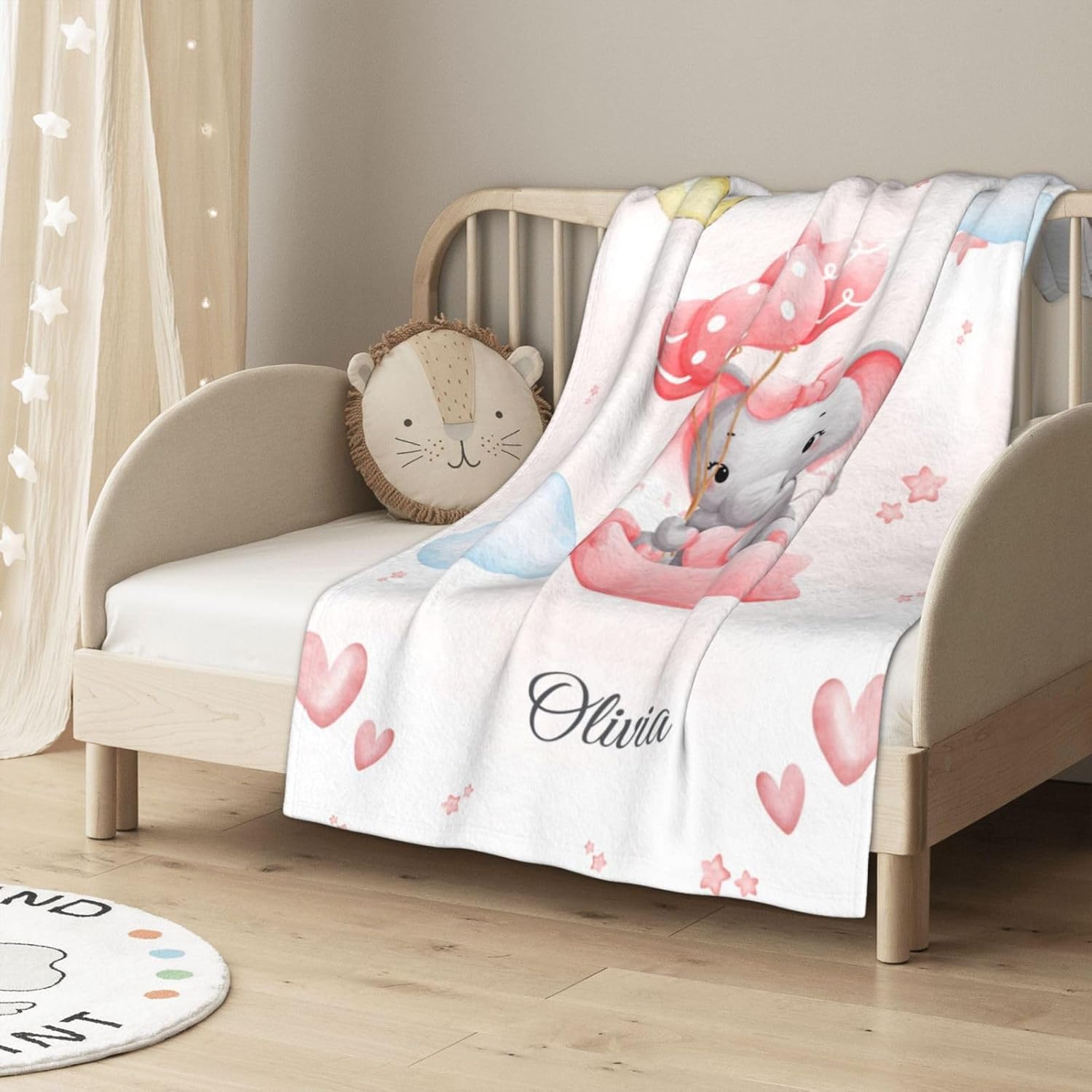 Manta de bebé personalizada con nombre personalizado, manta de elefante para niñas y niños (rosa)