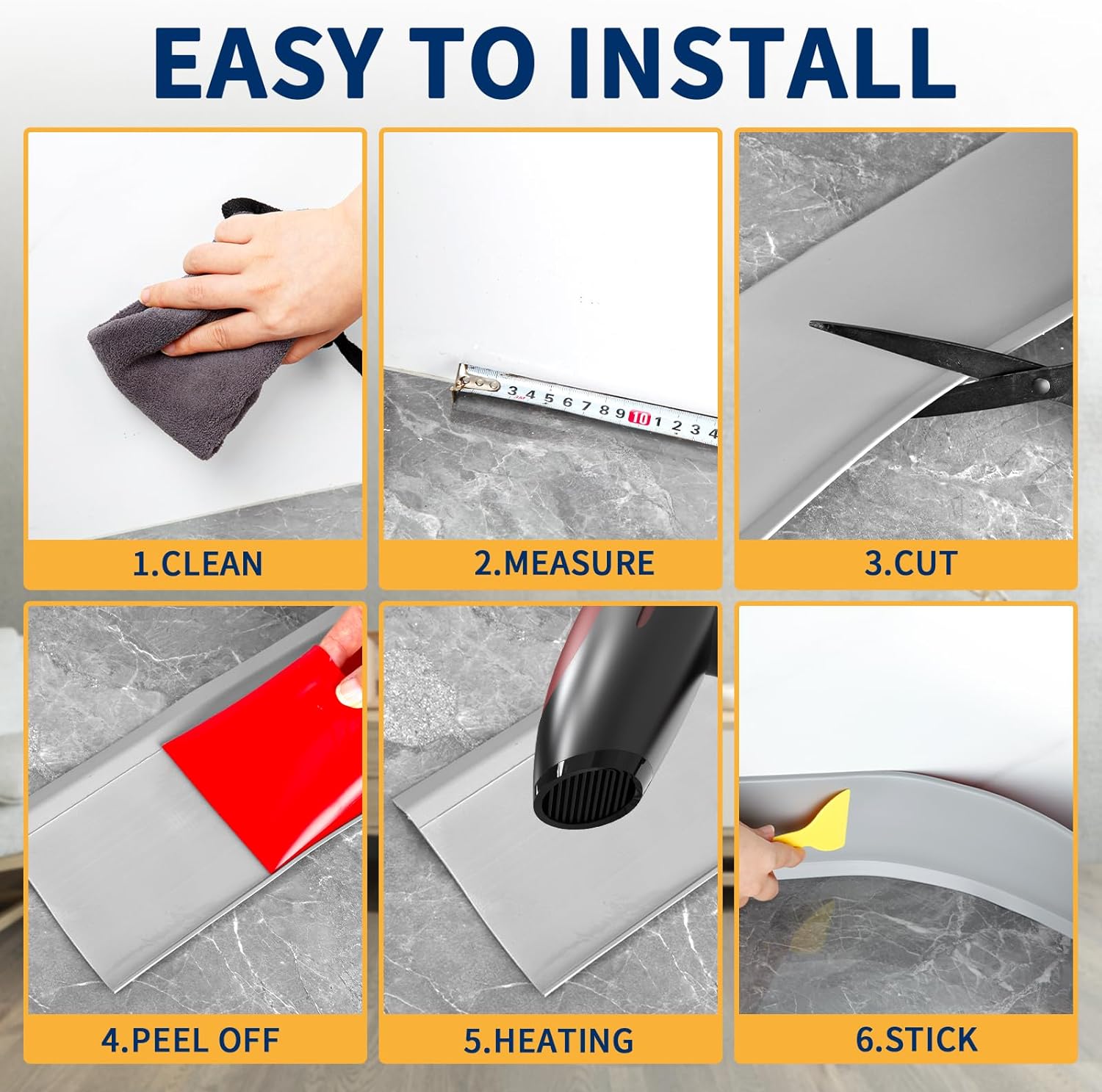 Moldura flexible para zócalo, base de pared de vinilo autoadhesiva de 4 pulgadas, base de cala para despegar y pegar, base de pared de goma, moldura