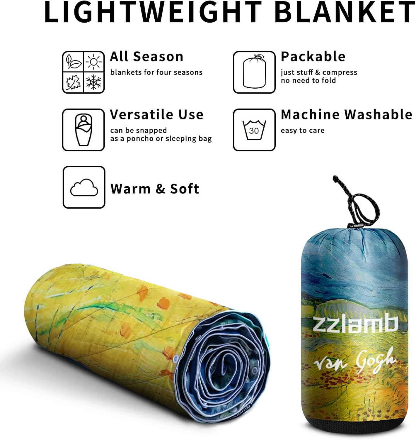 zzlamb Manta de campamento, ligera y cálida, resistente al viento, manta de viaje al aire libre repelente al agua y portátil, colcha cálida para