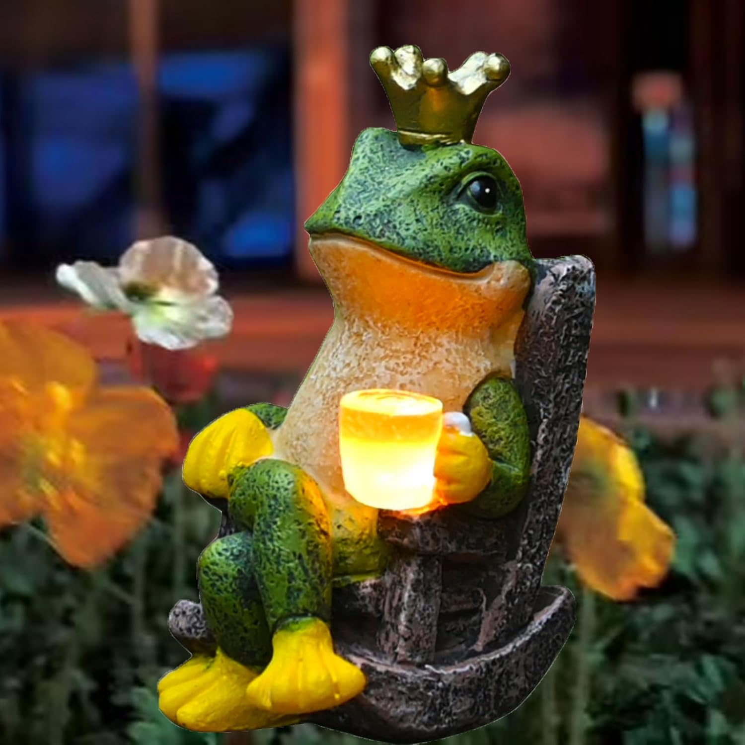 Estatua de jardín de rana en miniatura con luz solar, decoración del hogar, accesorios de jardín de hadas, decoración de rana para patio, balcón,