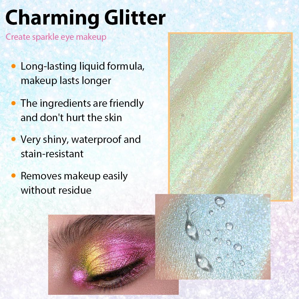 Sombra de ojos con purpurina líquida, sombra de ojos pigmentada blanca perla, rojo y azul, larga duración, secado rápido, fácil de aplicar,