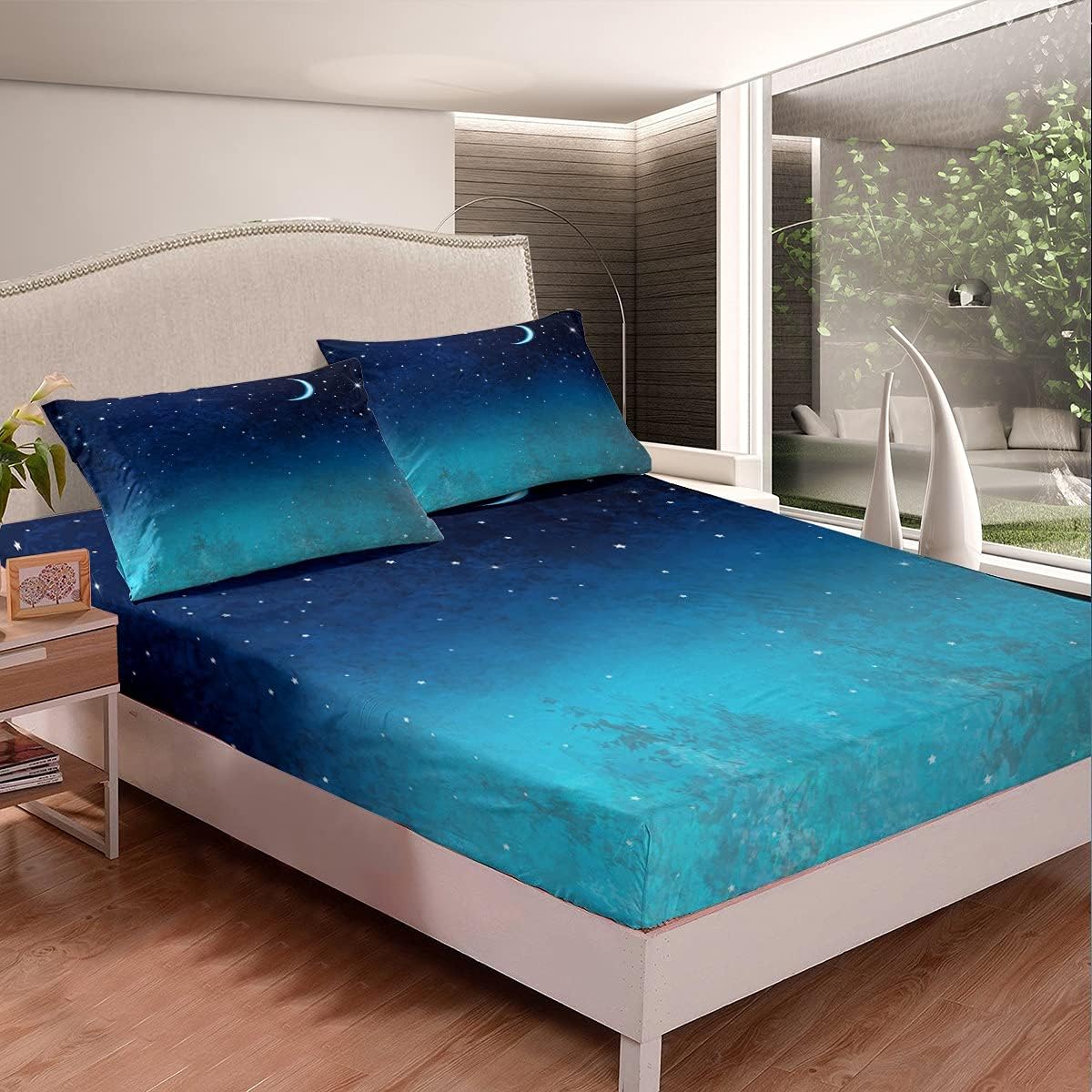 Juego de sábanas de galaxia tamaño individual, diseño de estrellas de luna, juego de ropa de cama para niños y niñas, nebulosas, universo,