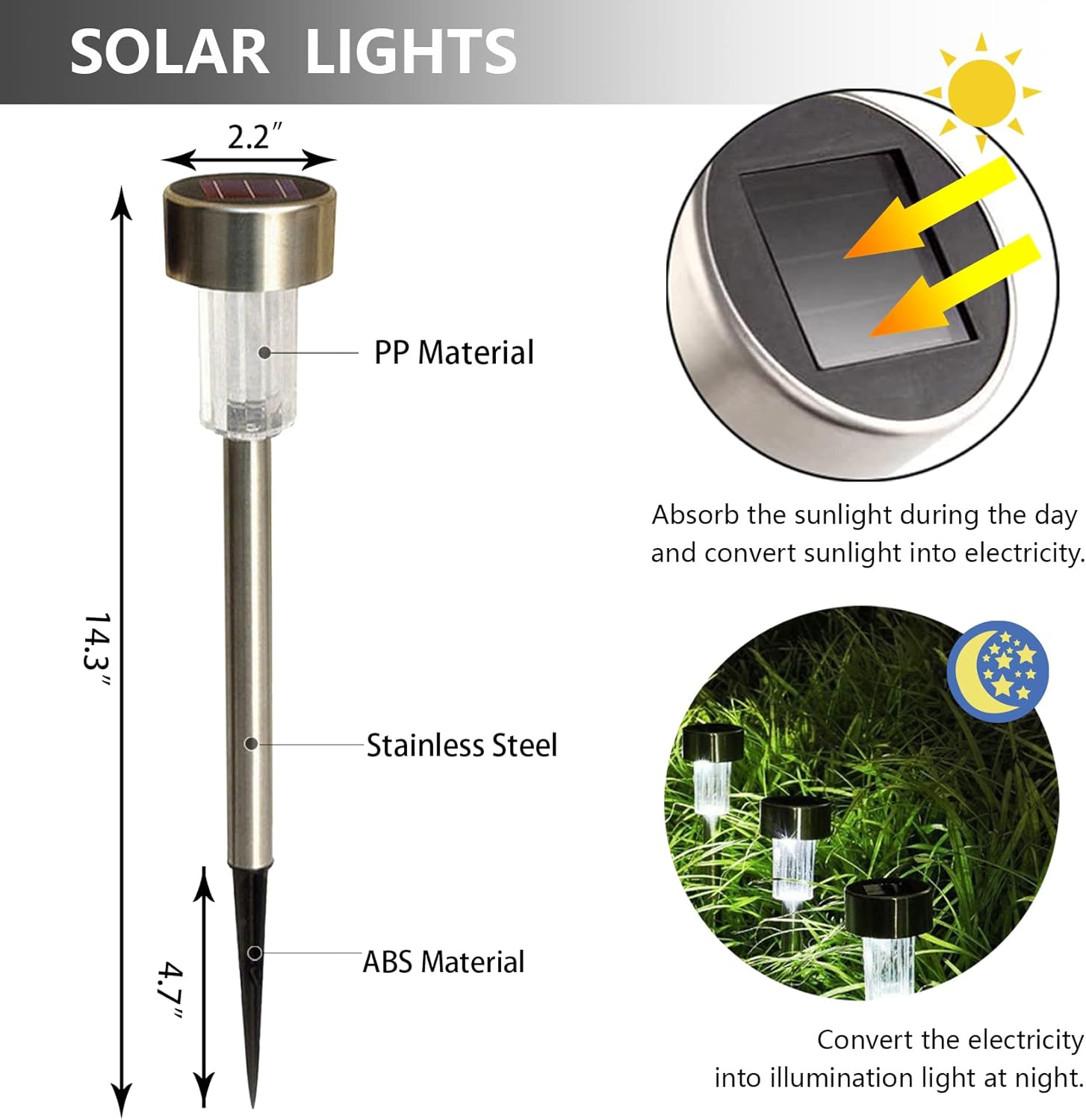 Paquete de 12 luces solares para exteriores, de acero inoxidable, impermeables, luces LED, iluminación de paisaje para jardín, camino, entrada,