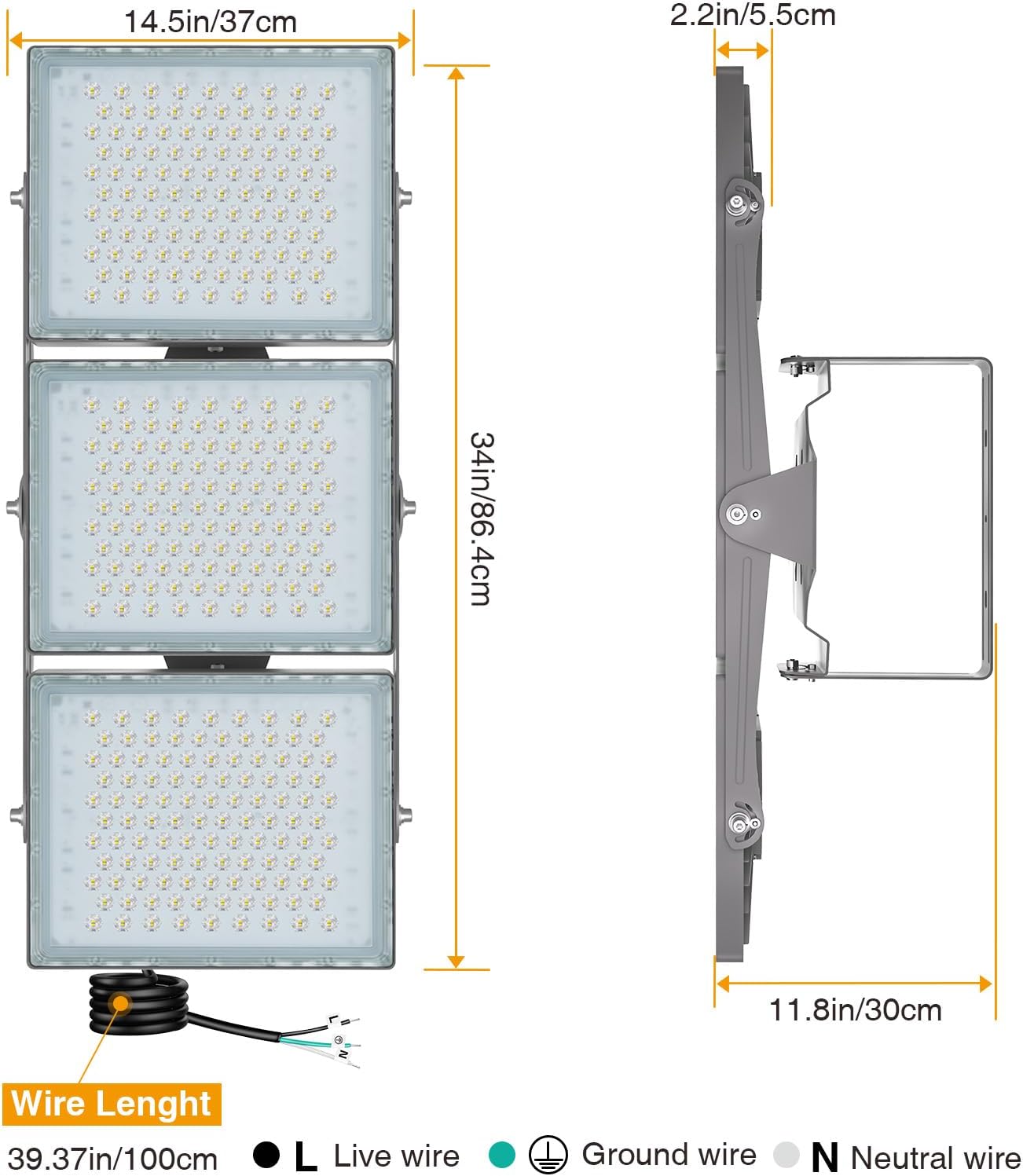 STASUN Reflector LED para exteriores, 600 W, 60000 lm, iluminación de área al aire libre, reflector exterior impermeable IP66, luz de seguridad
