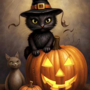 Cuneai – Kit de pintura de diamante 5D para bricolaje, gato  Taladro redondo por número, manualidades de Halloween, bordado de cristal para Cuneai – Kit de pintura de diamante 5D para bricolaje, gato  Taladro redondo por número, manualidades de Halloween, bordado de cristal para