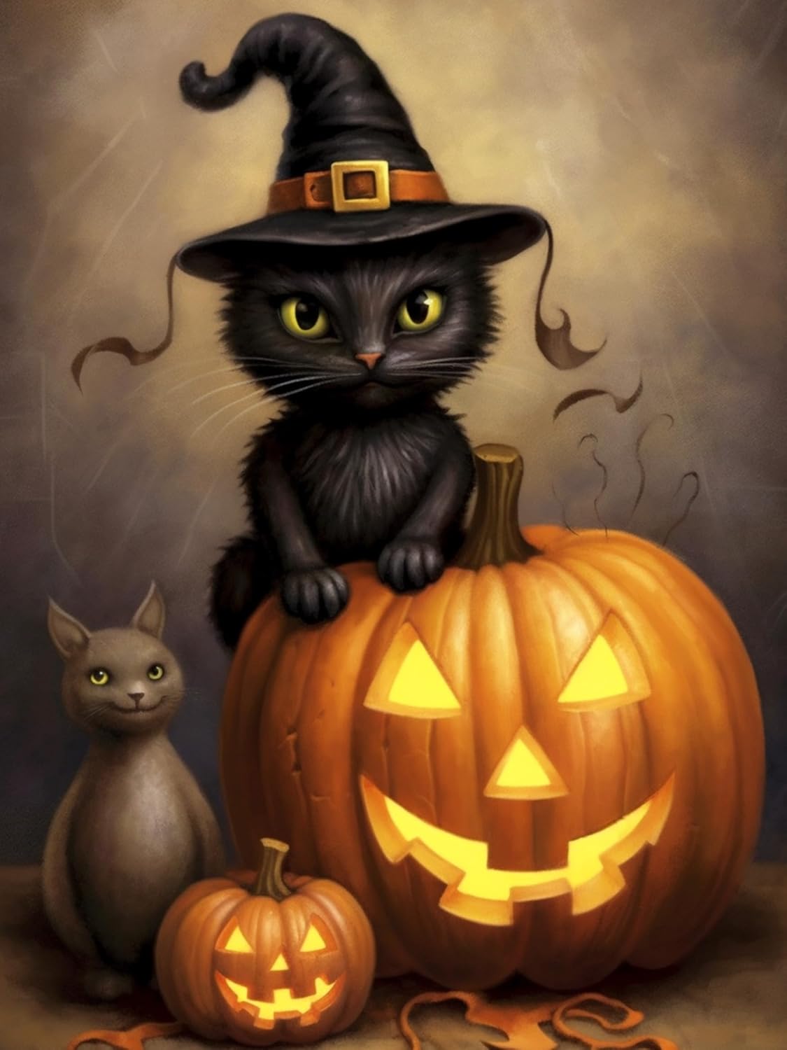 Cuneai – Kit de pintura de diamante 5D para bricolaje, gato  Taladro redondo por número, manualidades de Halloween, bordado de cristal para