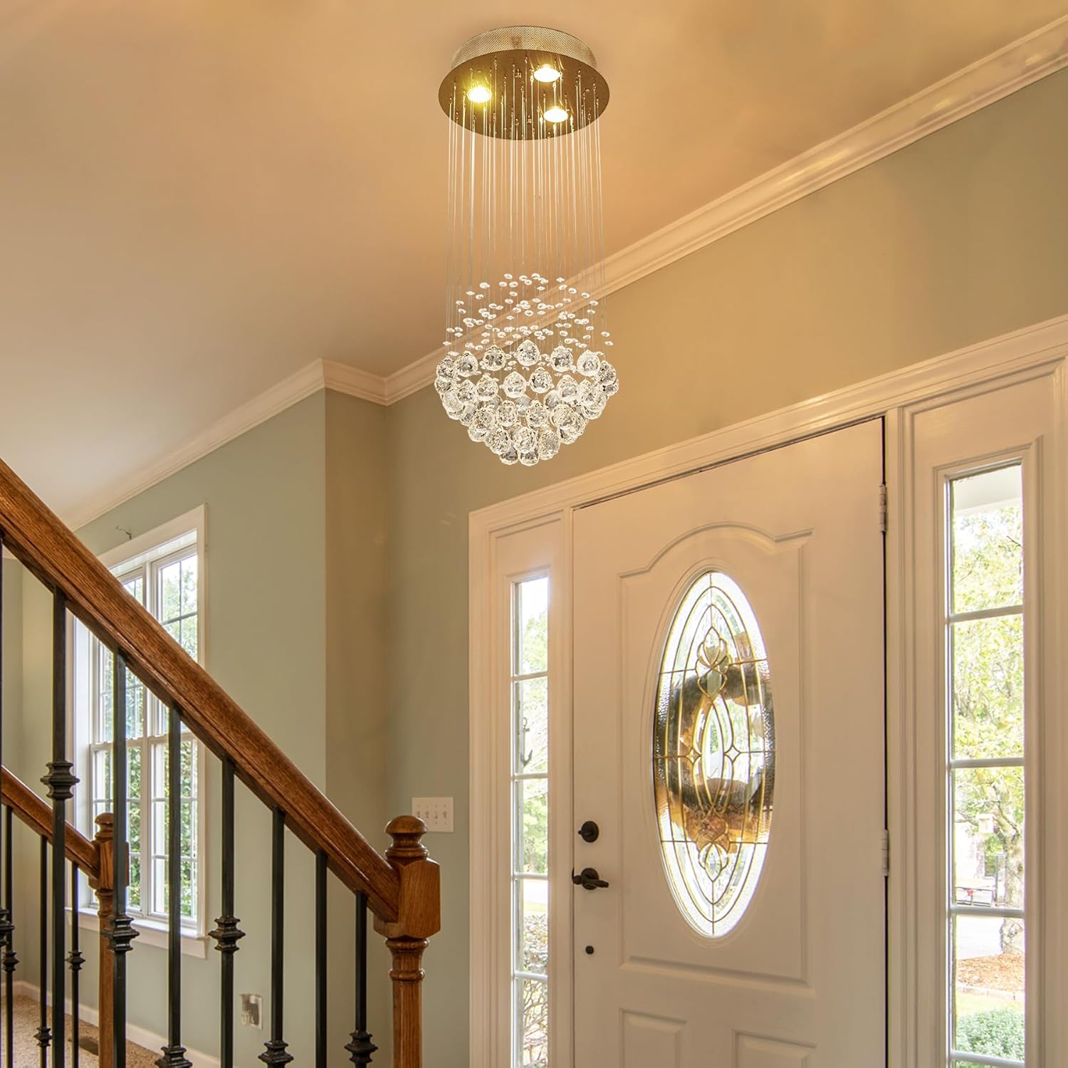 Moderno candelabro de cristal con forma de gota de lluvia, lámpara colgante para comedor, sala de estar, baño, vestíbulo