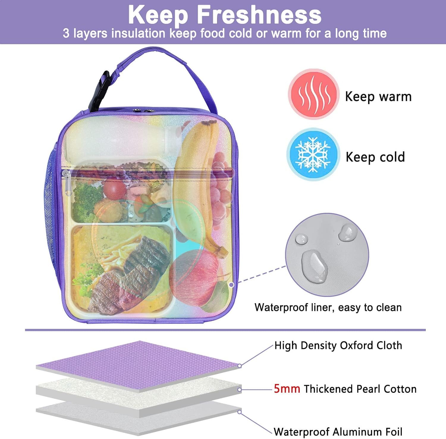 Samhe Lonchera para niñas y niños, bolsa de mano aislada con diseño de arco iris, a prueba de fugas, térmica, reutilizable, para la escuela, la