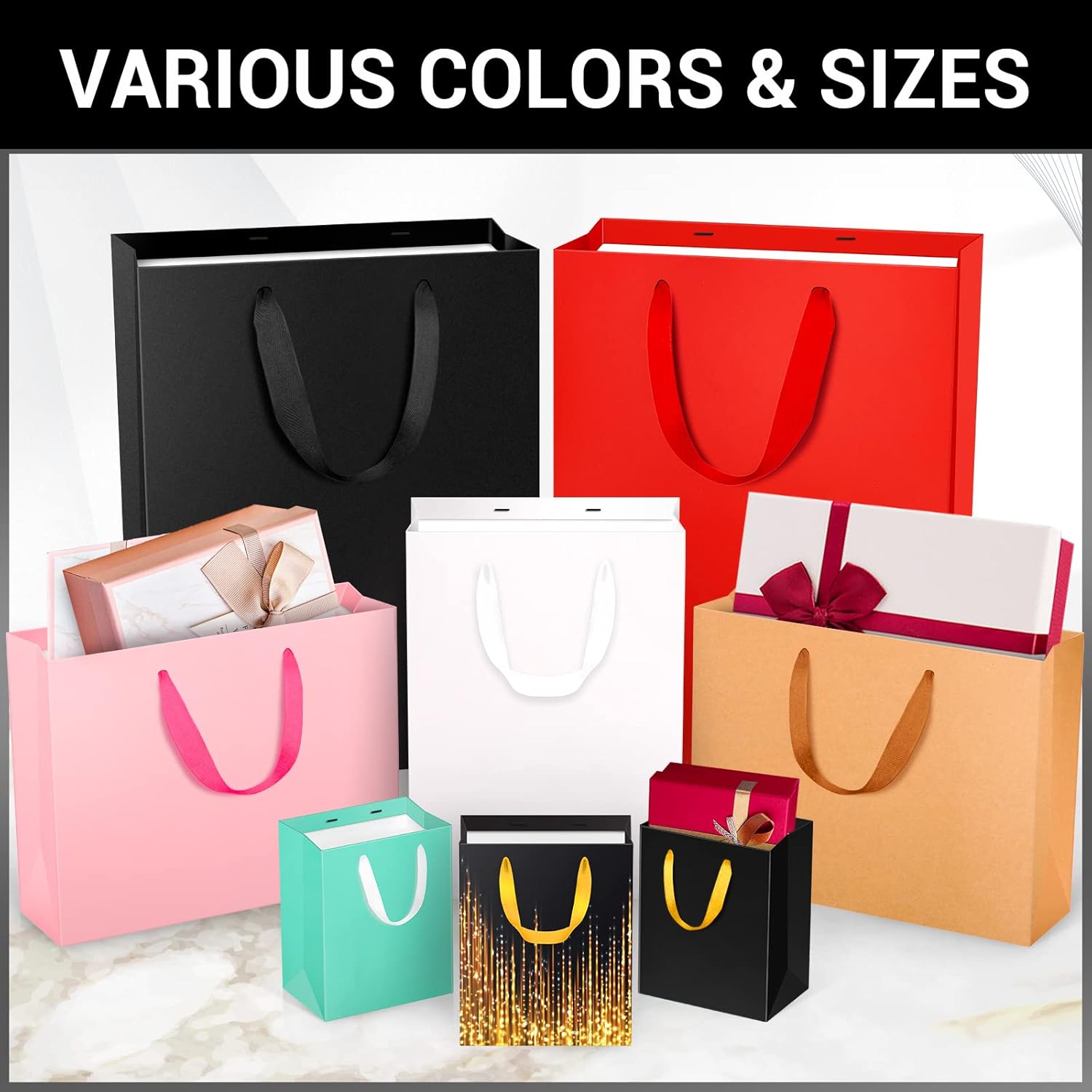 EUSOAR – Bolsas de papel con asas, 25 bolsas de compras de papel kraft marrón de 9.8 x 5.1 x 12.5 pulgadas, bolsas de papel Kraft, bolsas de fiesta,