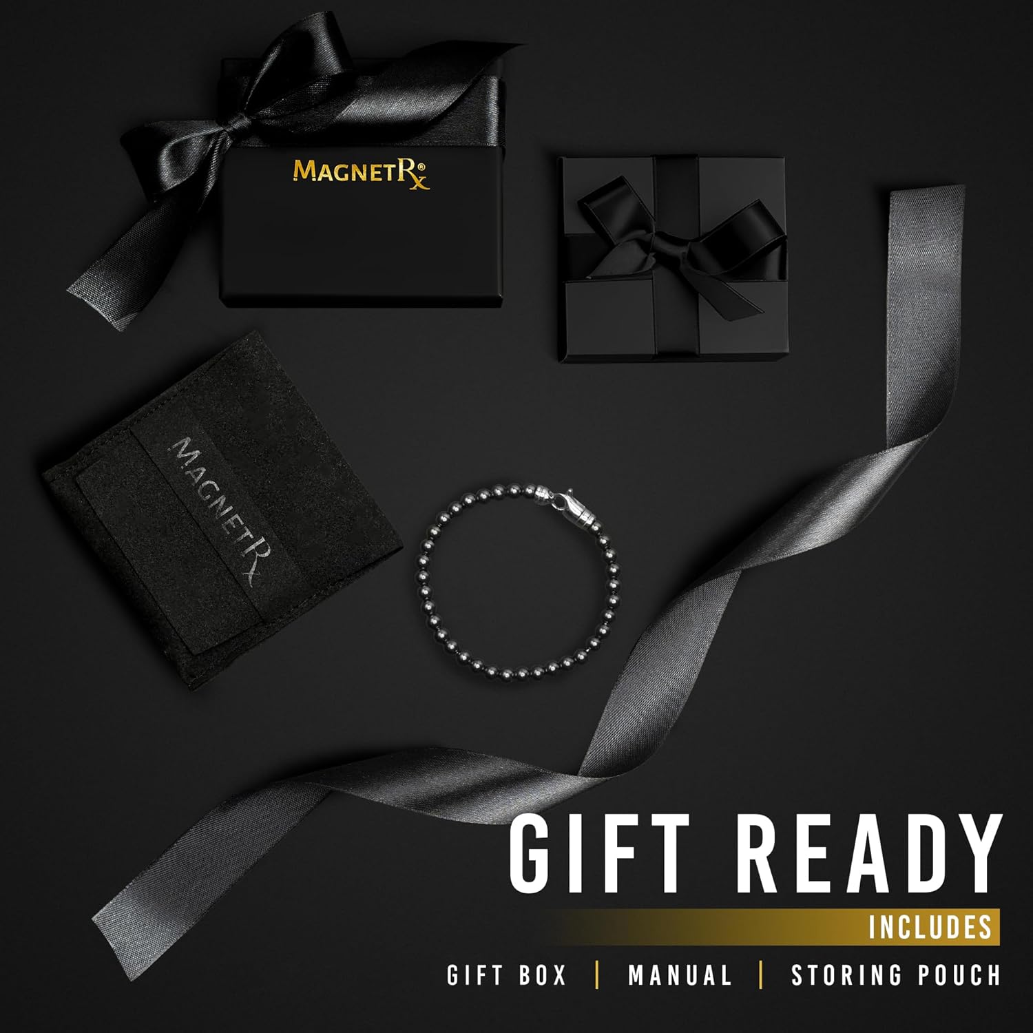 MagnetRX Pulsera magnética de hematita, piedras magnéticas de fuerza máxima, elegantes pulseras magnéticas de hematita con cuentas, Hematita,