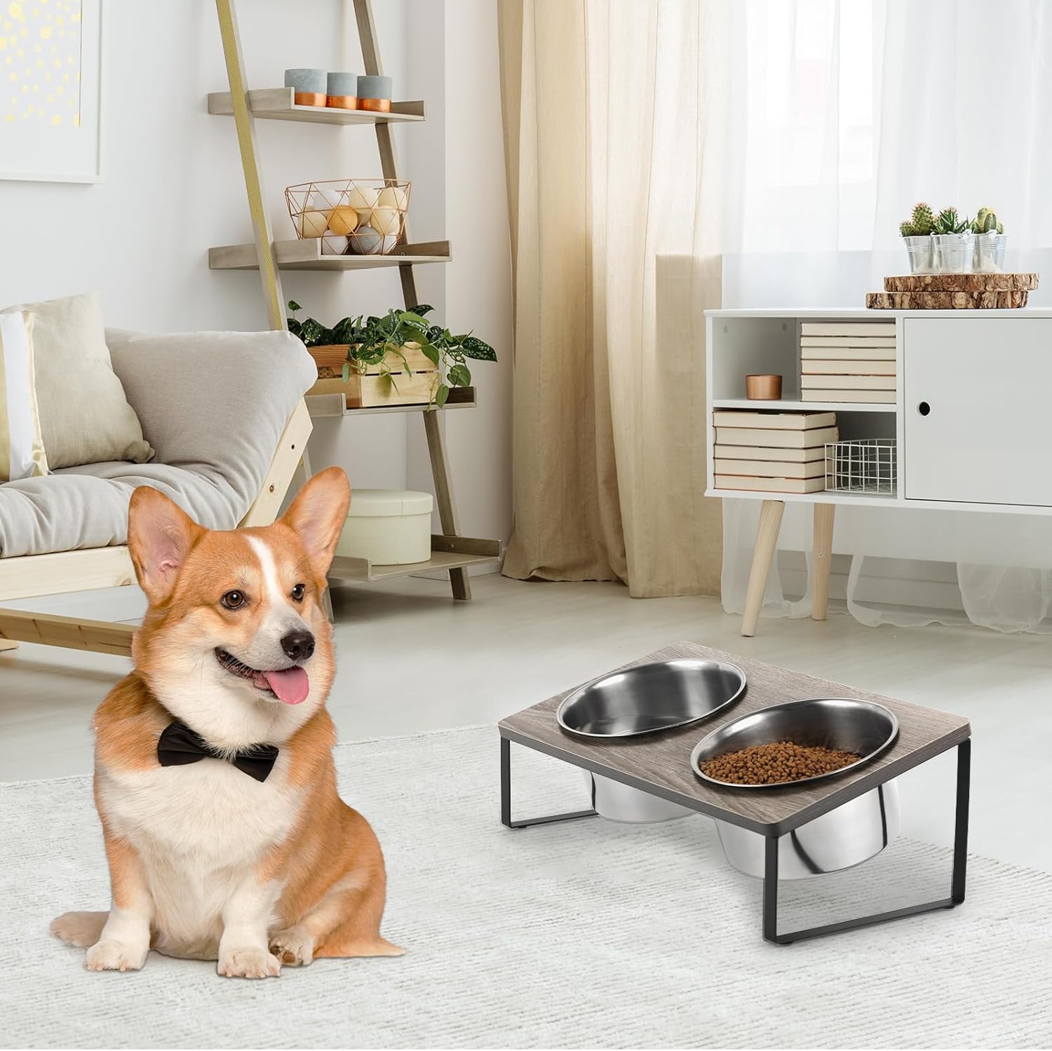 Cuencos elevados para perros, comedero elevado para mascotas para perros pequeños, cuenco elevado para gatos con 2 platos de acero inoxidable,