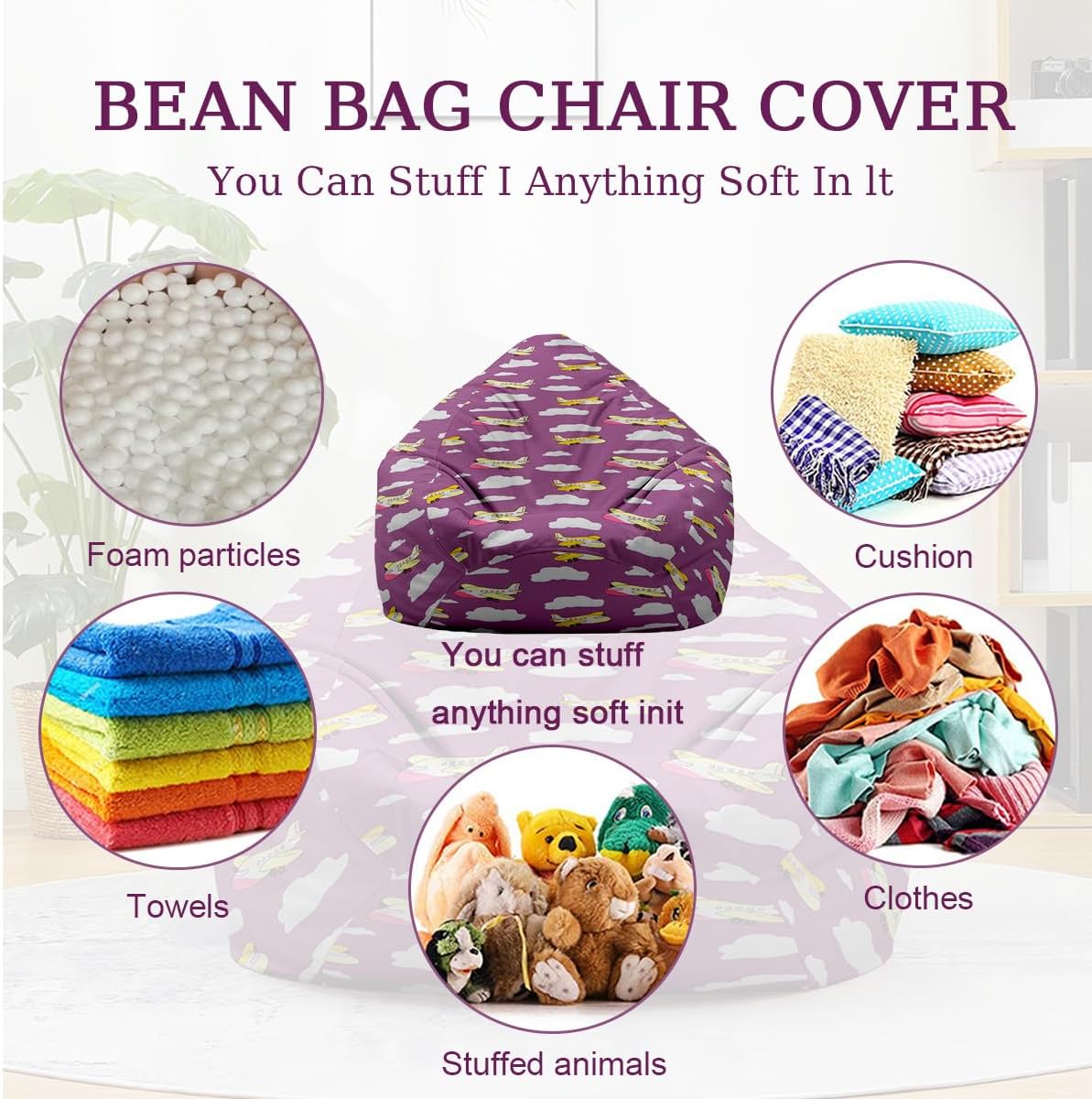 Puf para adultos (sin relleno), funda de puf minimalista, para almacenamiento de animales de peluche, puf para niños, cómodos puf de algodón 3D,