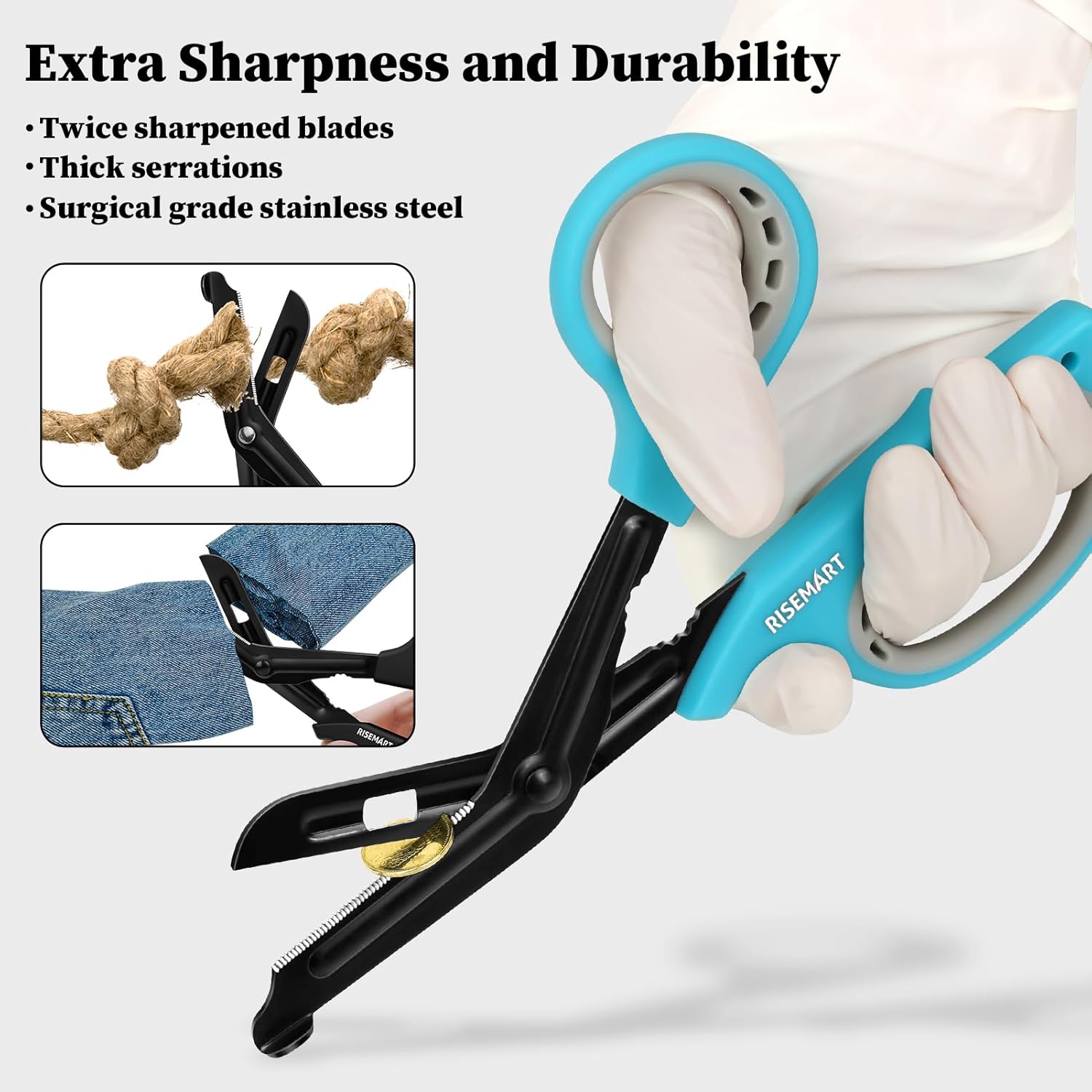 Tijeras de trauma  Tijeras médicas vendaje para enfermeras, 7.5 pulgadas, cuchillas antiadherentes recubiertas de fluoruro, tijeras de enfermería,