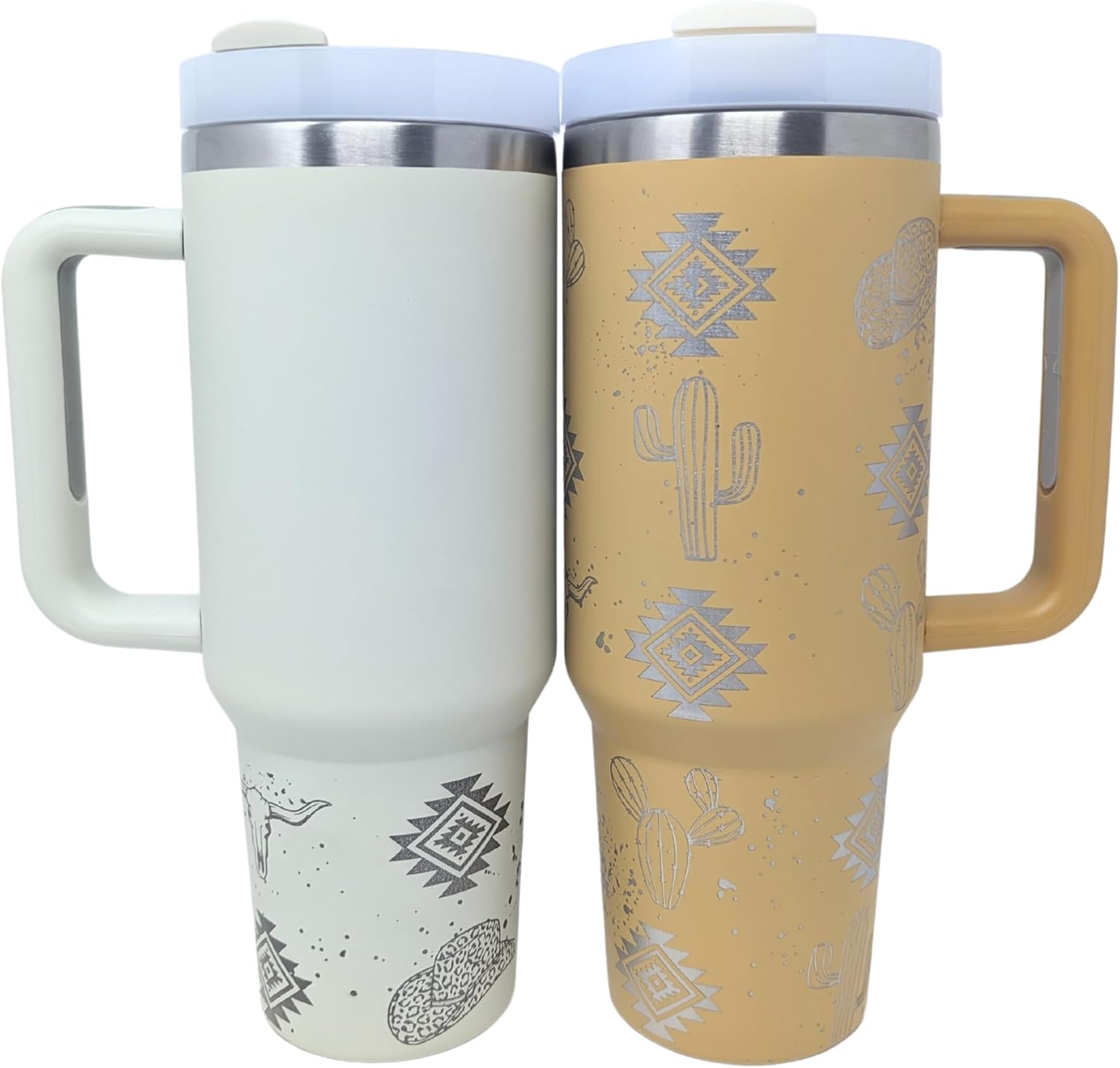 FTB Creative Vaso mate suave de 40 onzas, diseño personalizado, acero inoxidable de doble pared, con tapa y popote (Desert Western, Iced)