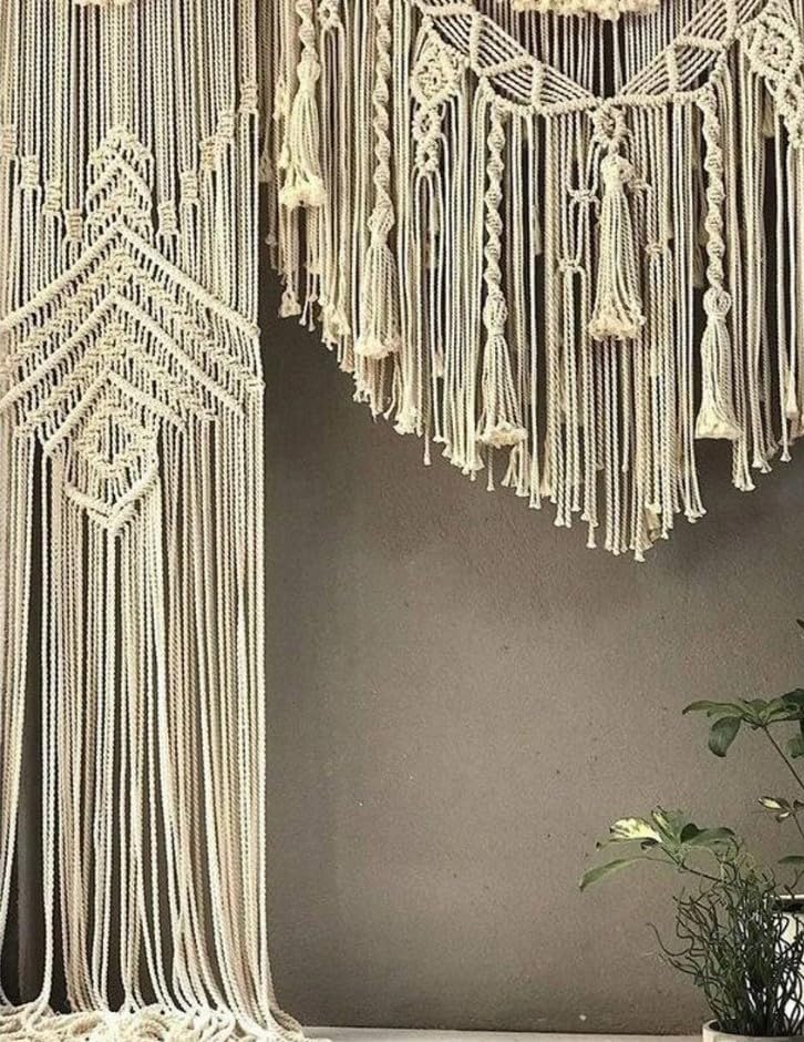 Cortina grande de macramé hecha a mano, decoración bohemia, arco de pared, telón de fondo para colgar en la pared de boda (ancho 85 x 85 pulgadas de