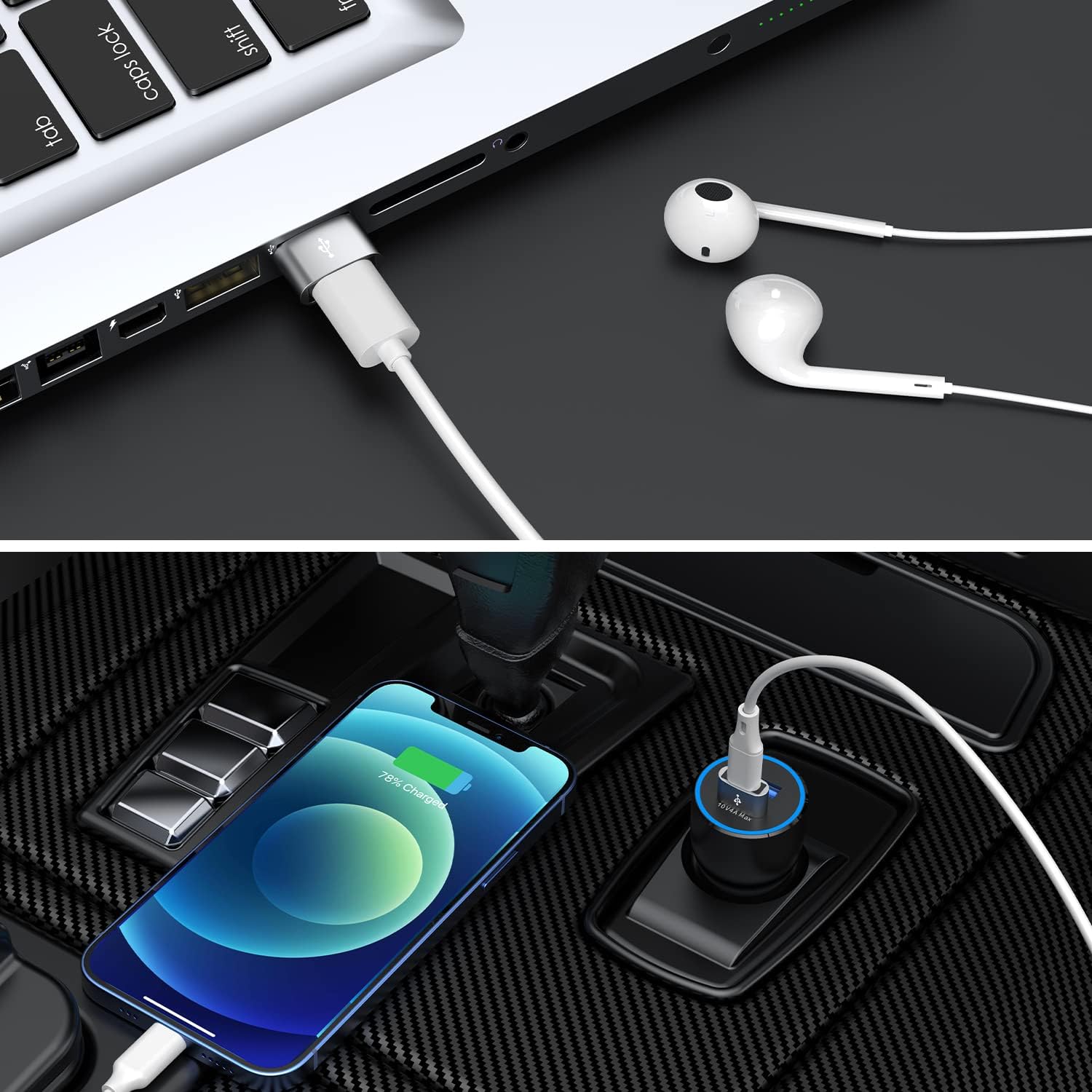 JXMOX Adaptador USB a USB C, paquete de 4, cargador USB C hembra a macho tipo C convertidor para Apple Watch Ultra iWatch 7 8 SE, iPhone 15 14 13 12