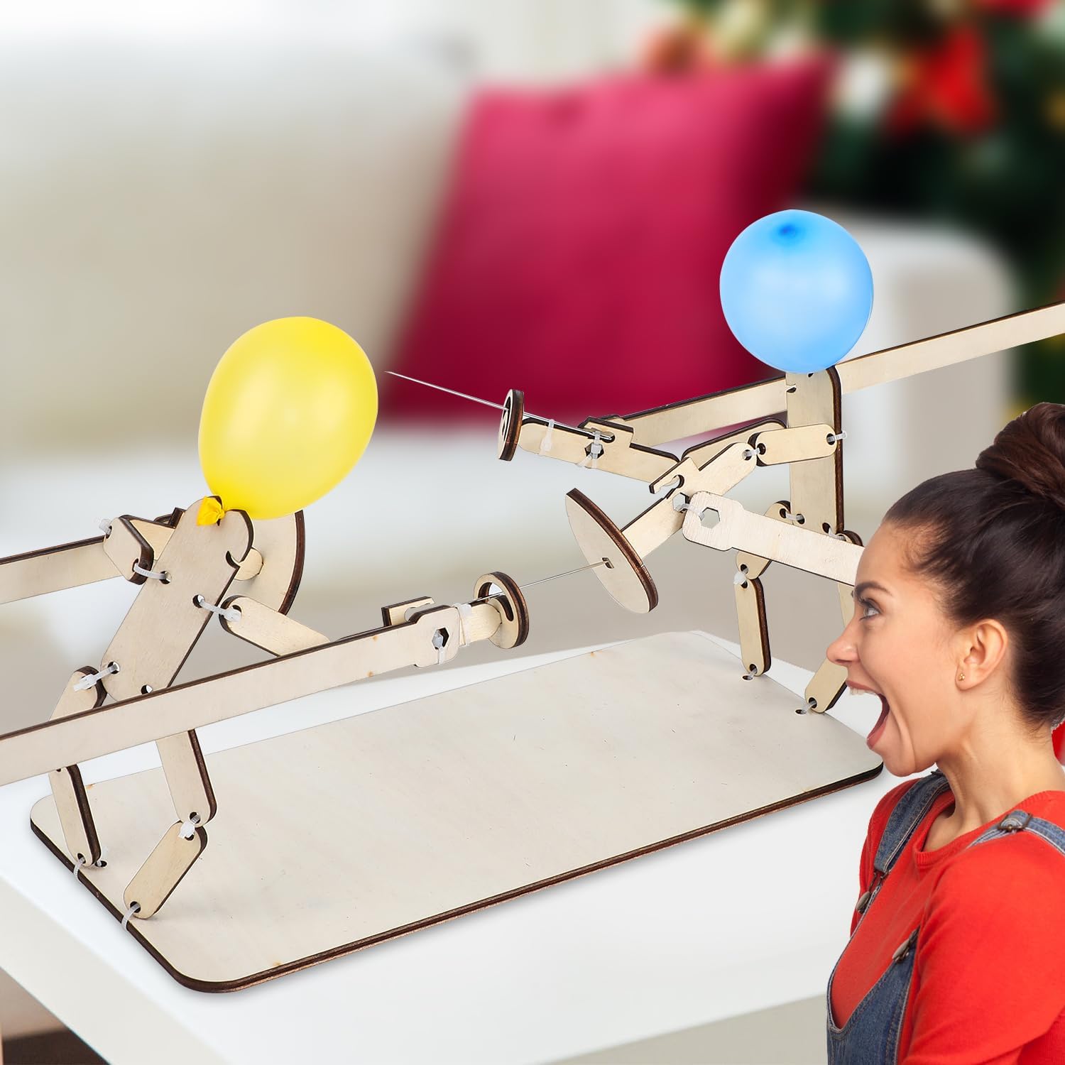 Balloon Bamboo Man Battle, marionetas de madera de esgrima hechas a mano, juego de batalla de bots de madera para 2 jugadores, divertido y