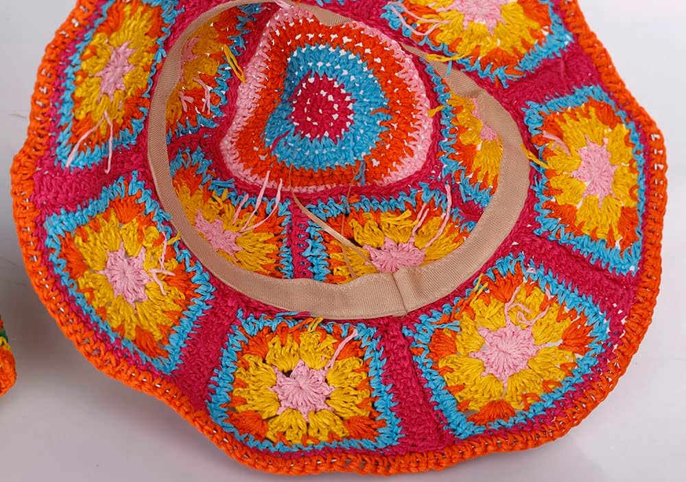 Sombrero de paja para mujer, sombrero de pescador tejido floral, sombrero de pesca, sombrero de playa, gorra plegable tejida a mano