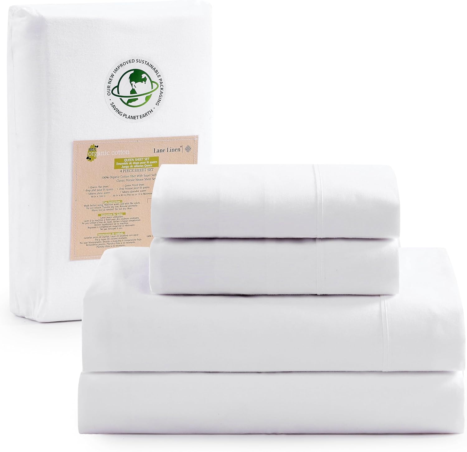 LANE LINEN – Juego de sábanas de percal de 100 % algodón orgánico puro tamaño individual, 3 piezas, ultrasuaves, se adapta a colchones de hasta