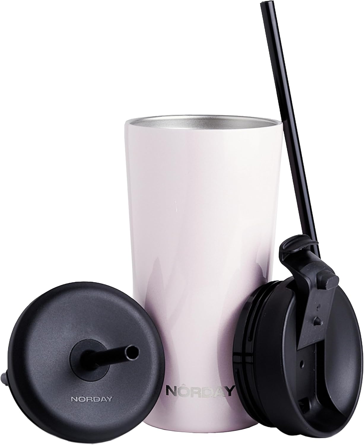 NORDAY Vaso con tapa y popote  Bloom 20oz  Vaso aislado con purpurina rubor  Vaso de acero inoxidable  Taza de café de doble pared  Mantiene la