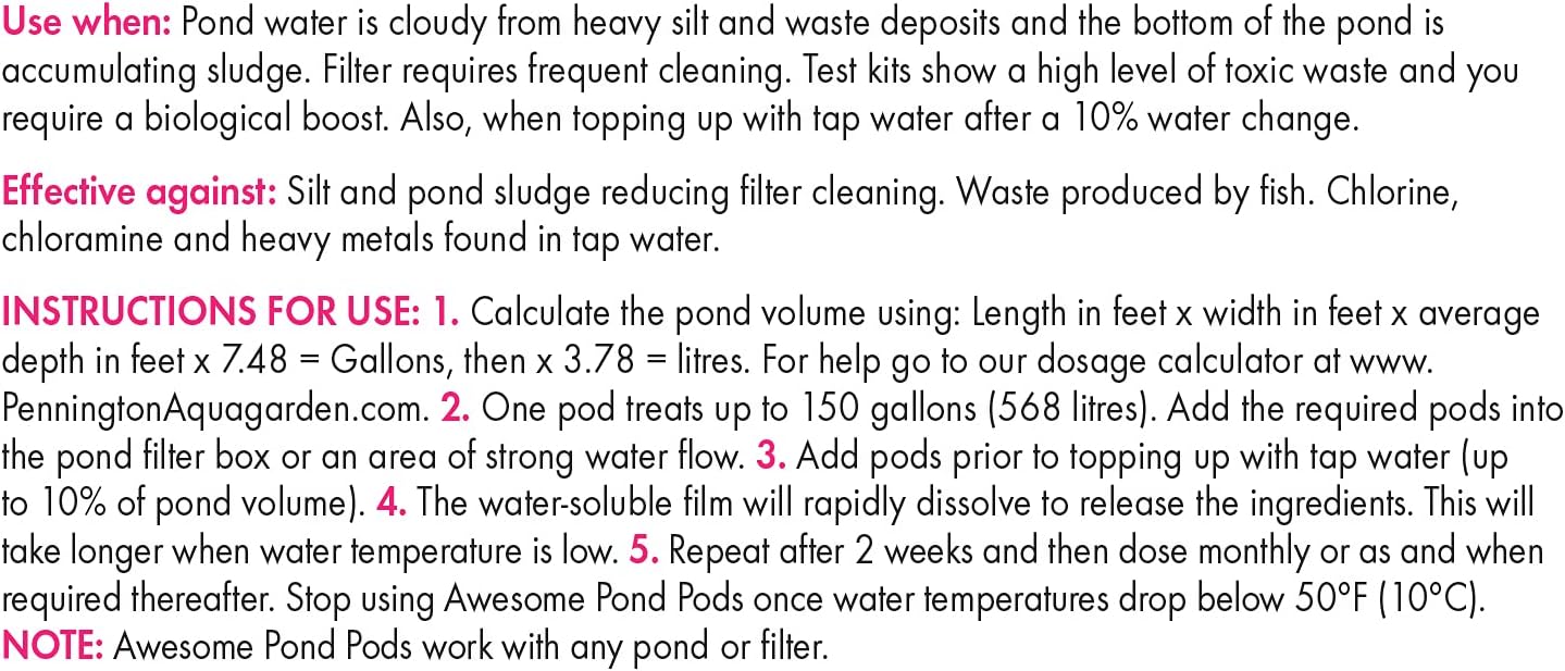Awesome Pond Pods, come lodos de estanque, hace que sea seguro para el agua del grifo, reduce la limpieza del filtro, paquete de 12