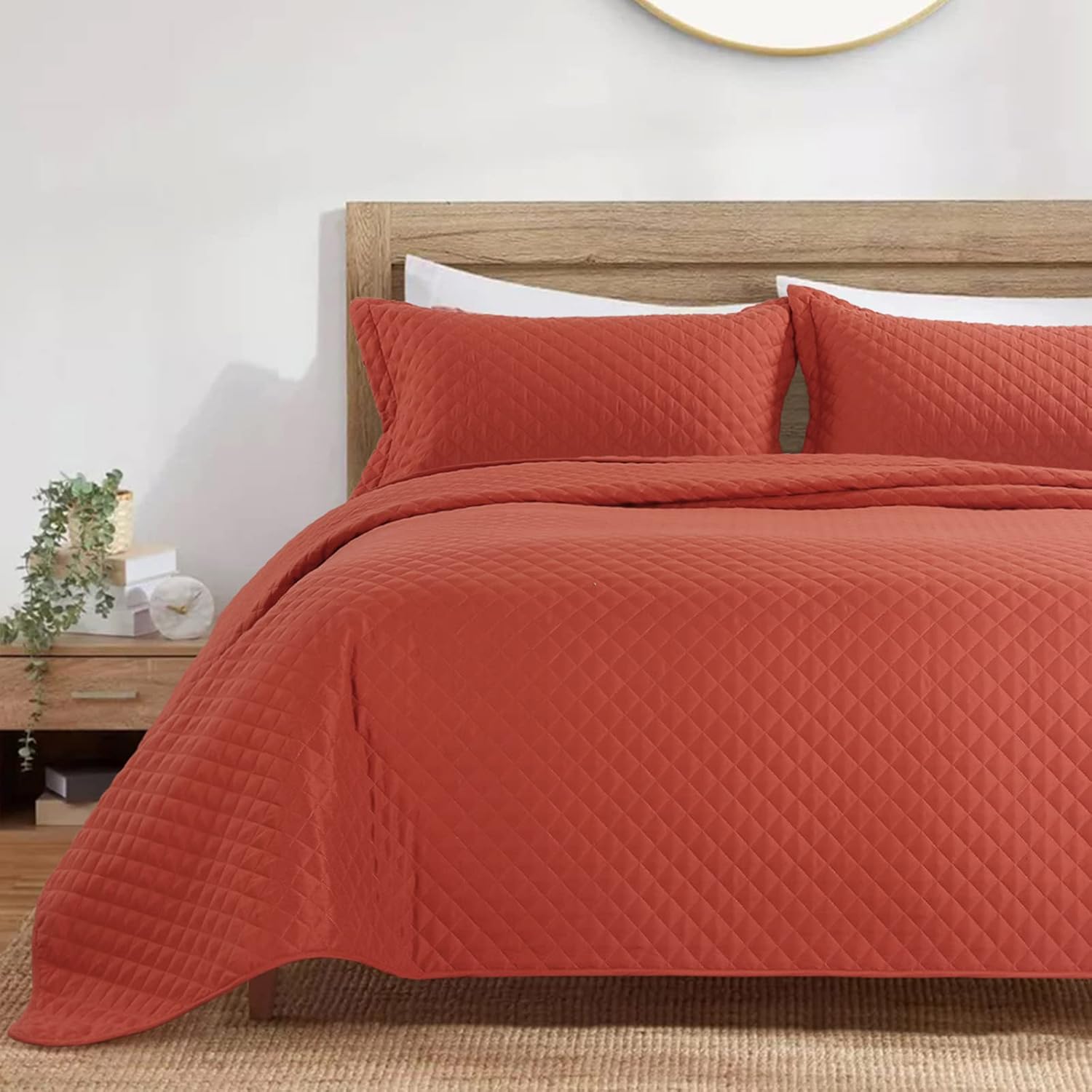 HOMBYS Juego de edredón de 3 piezas tamaño King de 128 x 120 pulgadas, reversible, ligero, color naranja quemado, juego de edredón de verano (Super