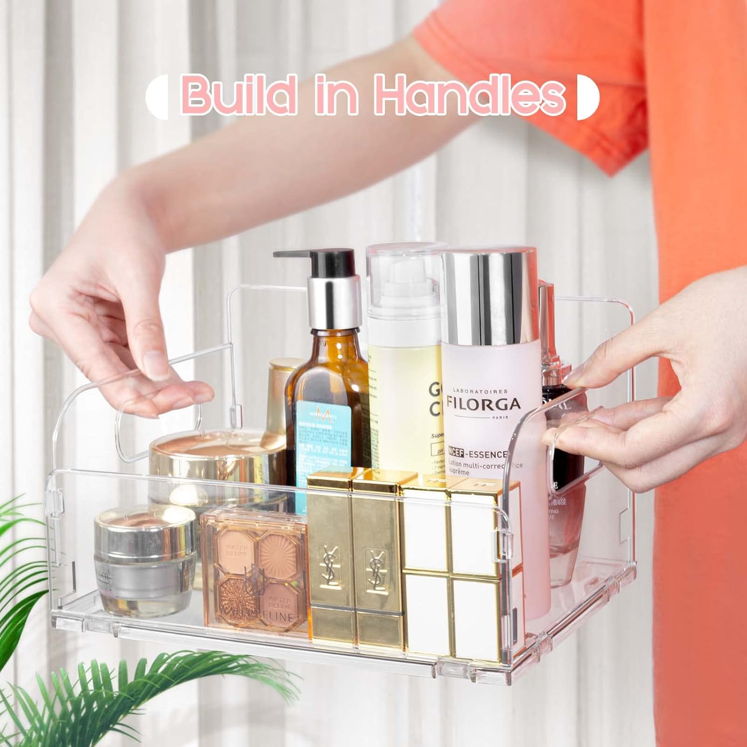 Contenedores organizadores de acrílico, organizador de cosméticos de plástico transparente, contenedor rectangular de almacenamiento de maquillaje y