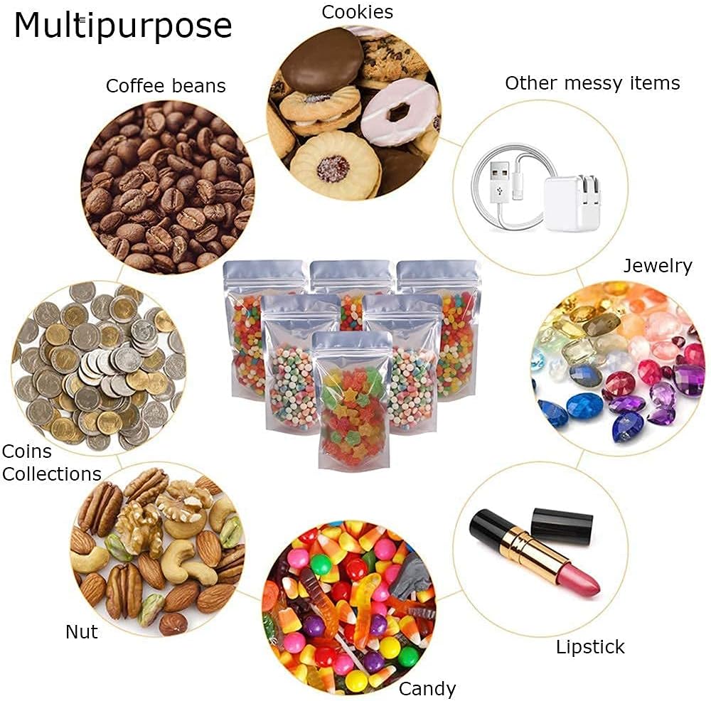 Bolsas de Mylar de 90 unidades, 9 tamaños, bolsas de Mylar de 7 mil para almacenamiento de alimentos, bolsas resellables de mylar con cierre, bolsas