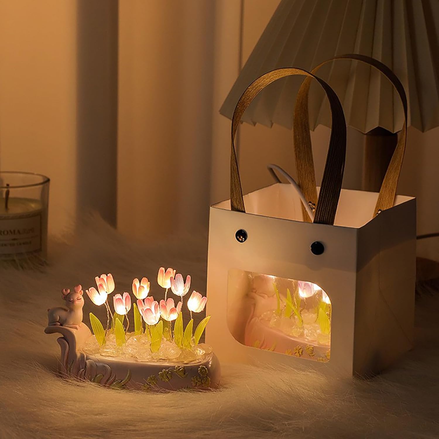 Luz nocturna de tulipanes hecha a mano, lámpara de tulipanes con alimentación USB, kit de lámpara de flores para decoración de escritorio del hogar,