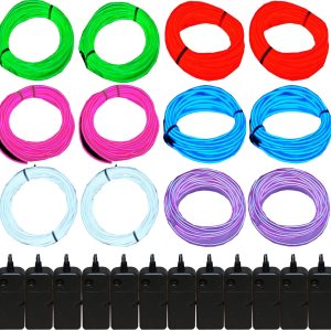 JYtrend Paquete de 12 cables electroluminiscentes de luz de neón de 9 pies con batería (azul, verde, rojo, blanco, morado, rosa) JYtrend Paquete de 12 cables electroluminiscentes de luz de neón de 9 pies con batería (azul, verde, rojo, blanco, morado, rosa)