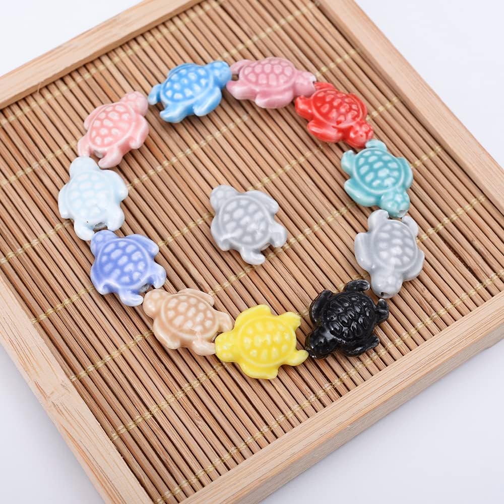 50 cuentas de tortuga de cerámica, cuentas de porcelana de océano y playa, cuentas coloridas en forma de animales, cuentas espaciadoras sueltas de