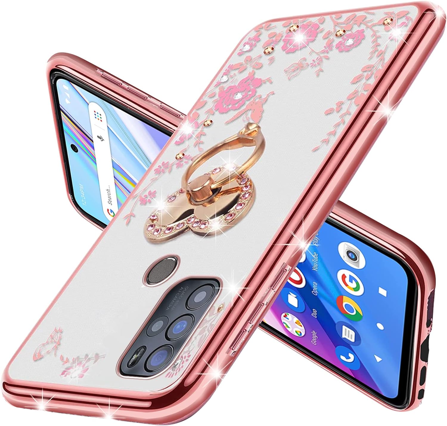 KuDiNi BLU G91 Pro – Funda protectora transparente con función atril y correa para BLU G91 Pro para BLU G91 Pro (oro rosa)