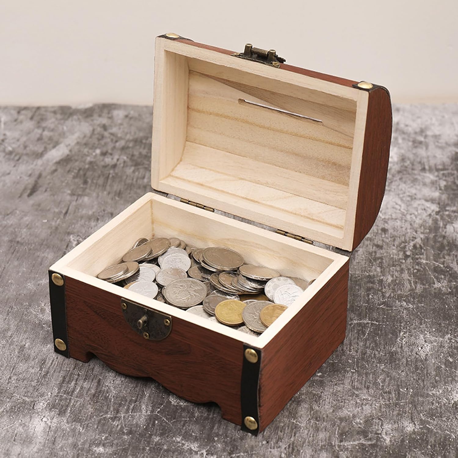 Alcancía de madera, banco de ahorro de dinero, caja de dinero segura con cerradura tallada de madera, caja de madera creativa vintage, caja de