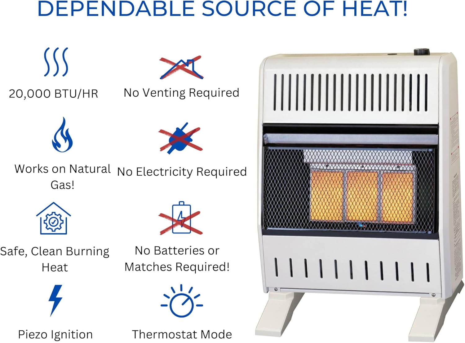 ProCom ML250TPA-B Calentador infrarrojo de gas propano sin ventilación con control de termostato para uso doméstico y oficina, 25000 BTU, calienta
