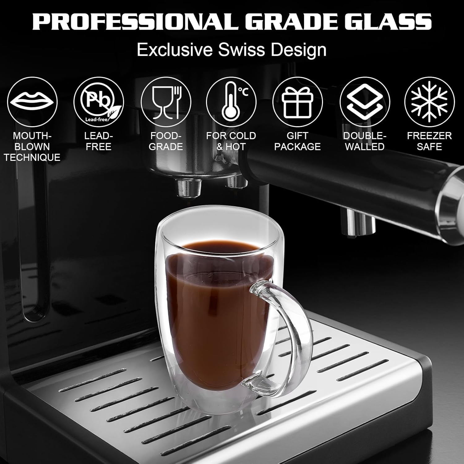 EYE4TECHS Juego de 2 tazas de café redondas con aislamiento de doble pared de vidrio transparente, tamaño grande de 16 onzas, la mejor taza de café