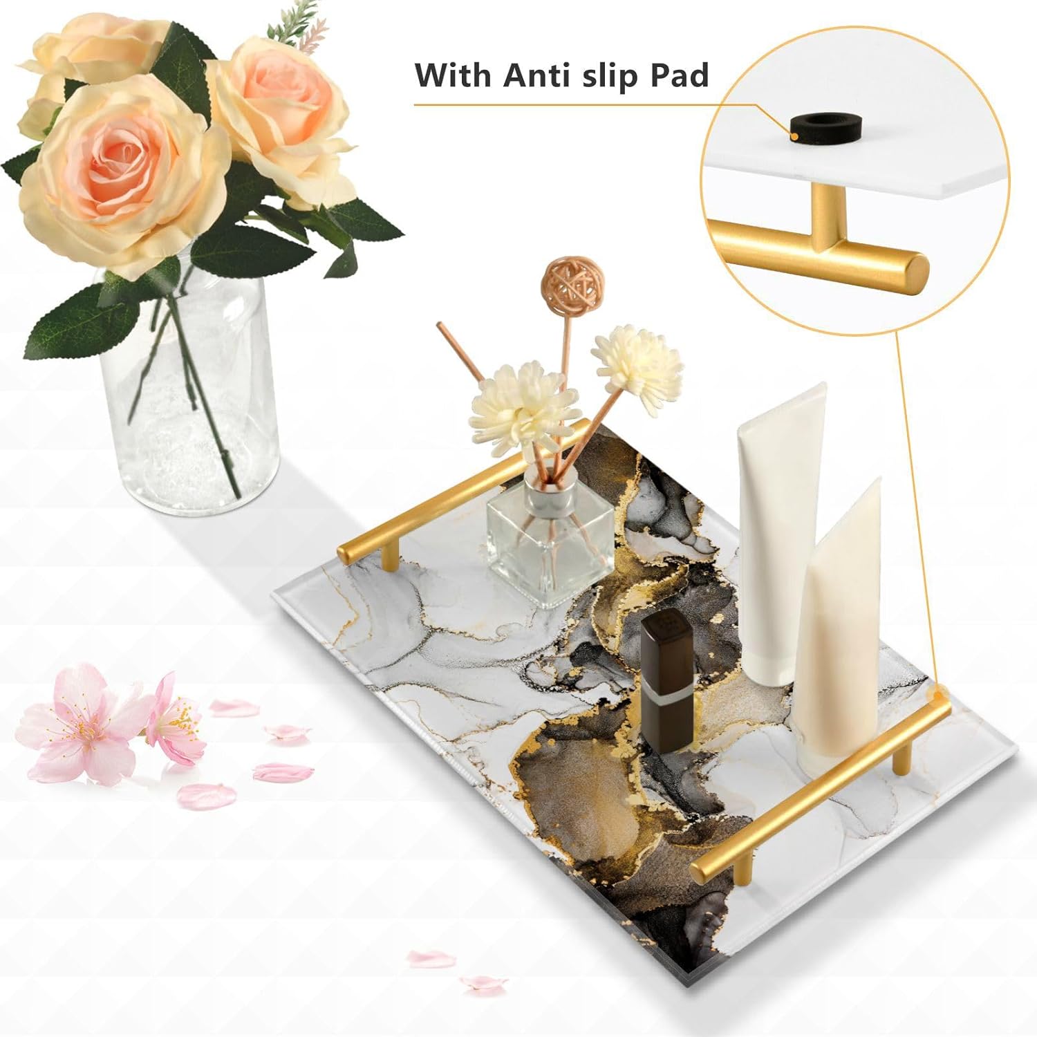 Bandeja decorativa de mármol para baño, encimera de mármol de oro blanco, bandejas de café de cocina, bandejas de café de acrílico, rectangular,