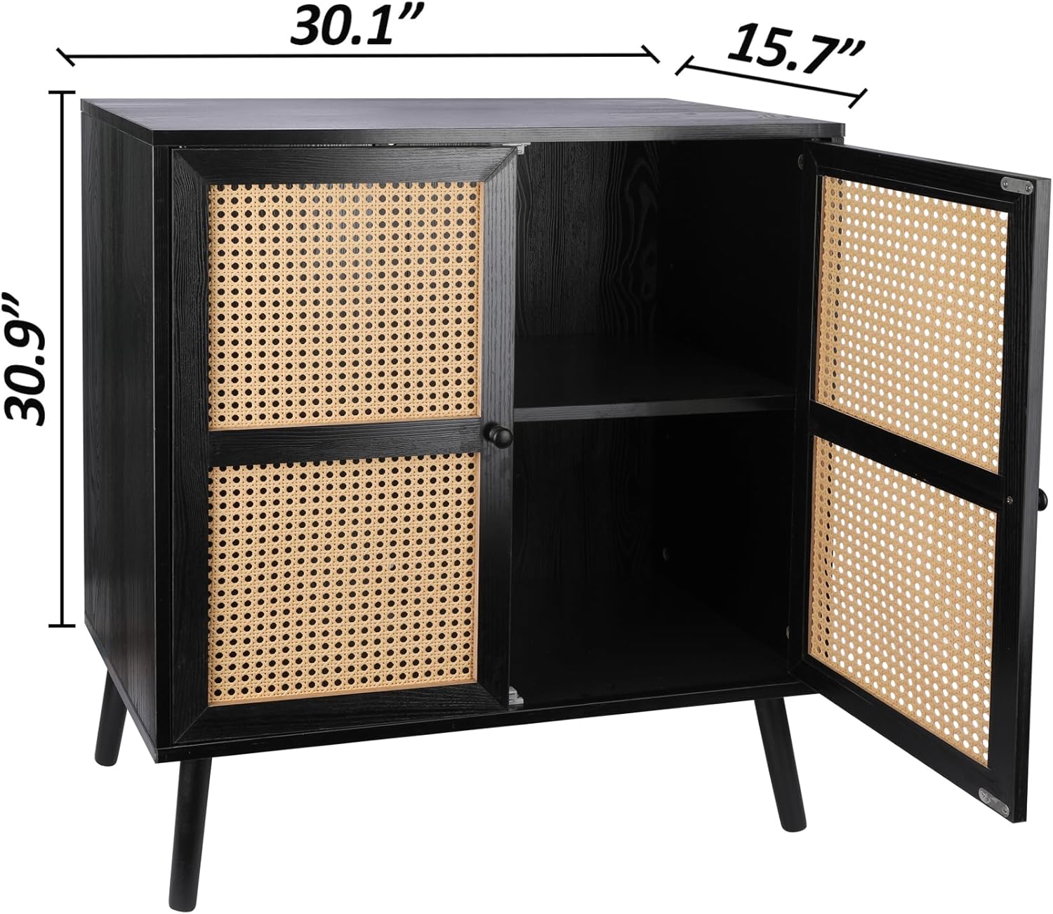 ZYBT Aparador de buffet, cómoda de ratán moderna de mediados de siglo, armario de almacenamiento de acento negro, mesa de consola de armario,