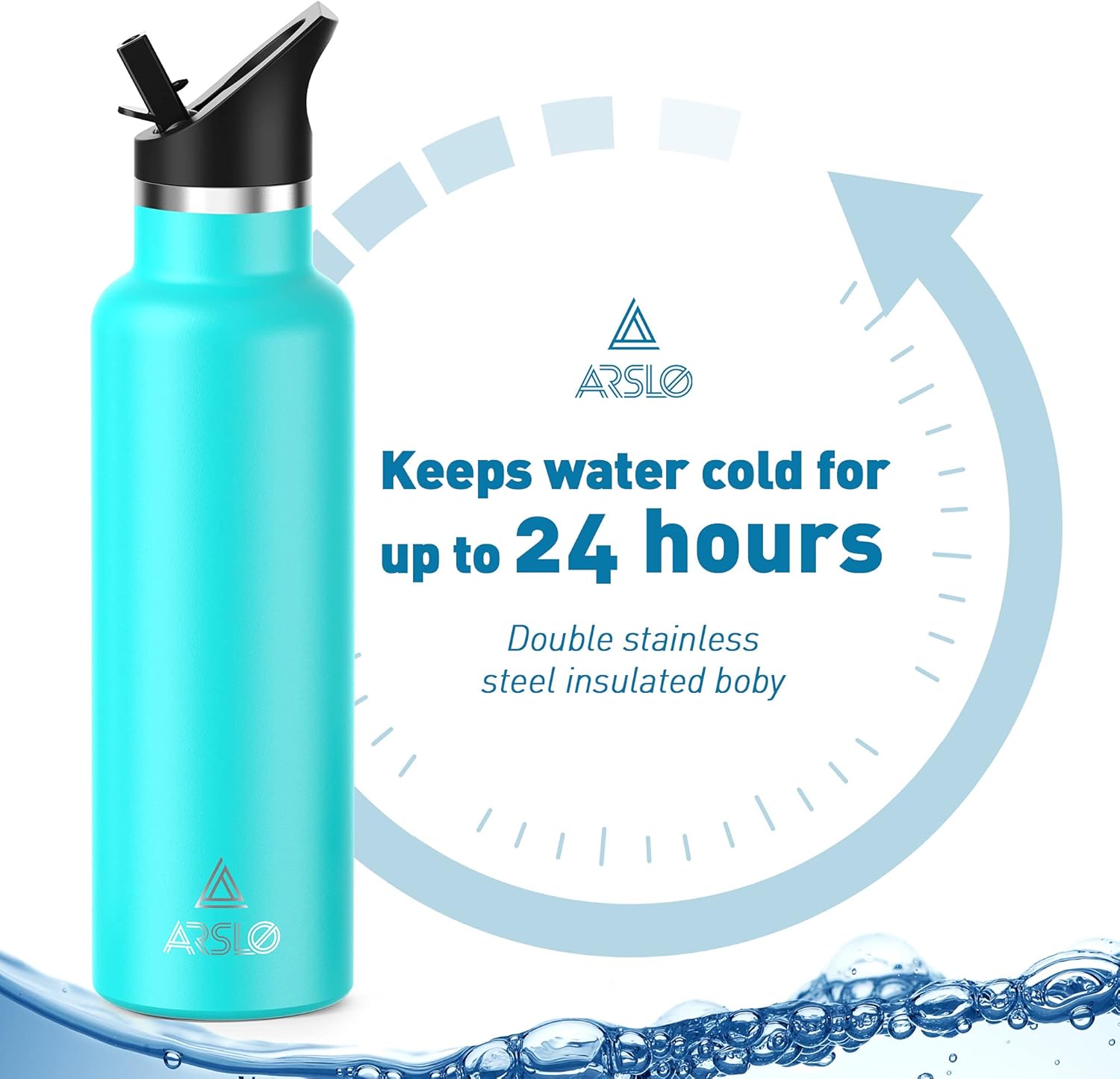 Botellas de agua de doble pared de acero inoxidable, botella aislada al vacío con tapa con pajilla, botella de agua aislada que mantiene el agua