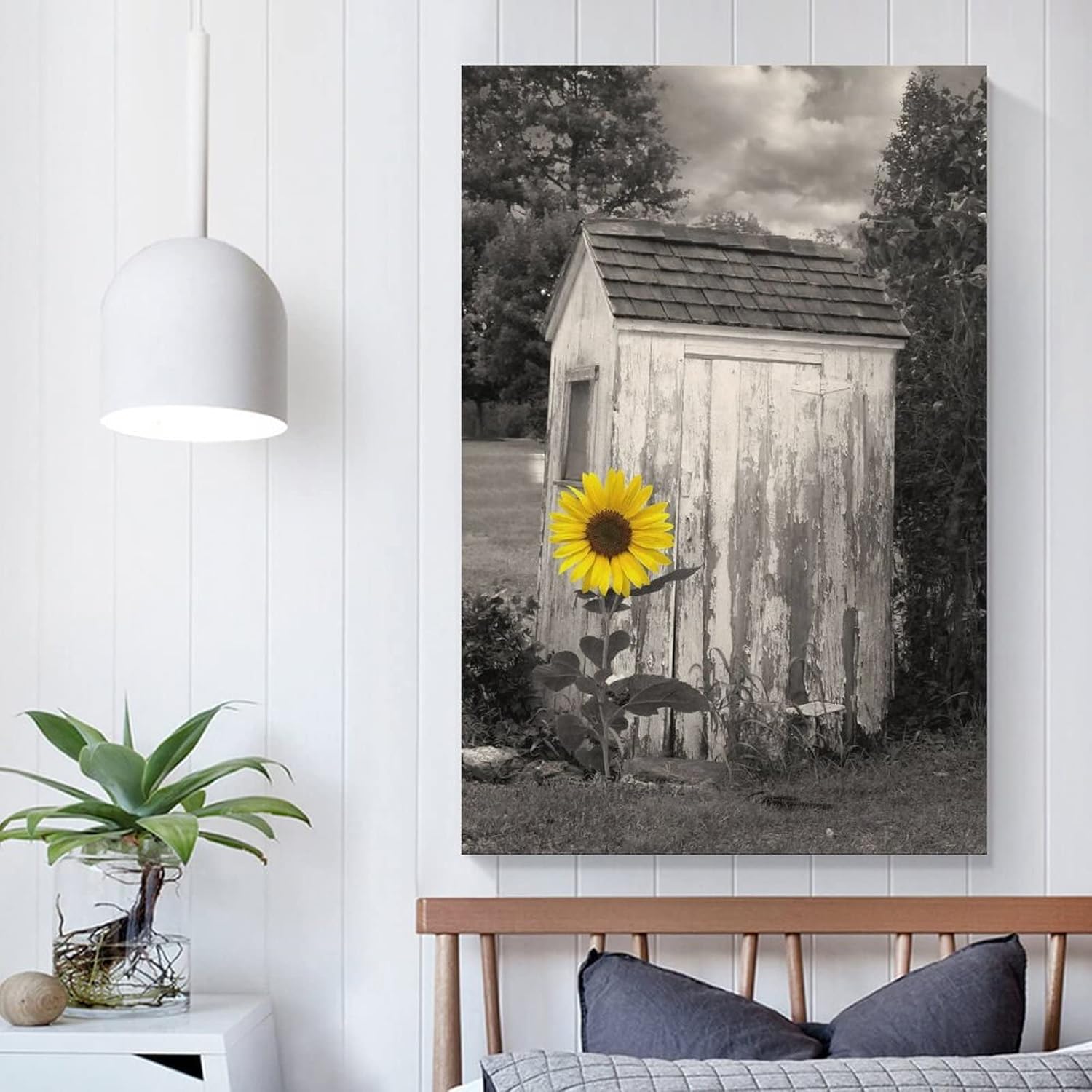 ESyem Pósteres rústicos de girasoles de granja, póster de arte en lienzo para pared de baño, póster artístico y arte de pared, decoración moderna de
