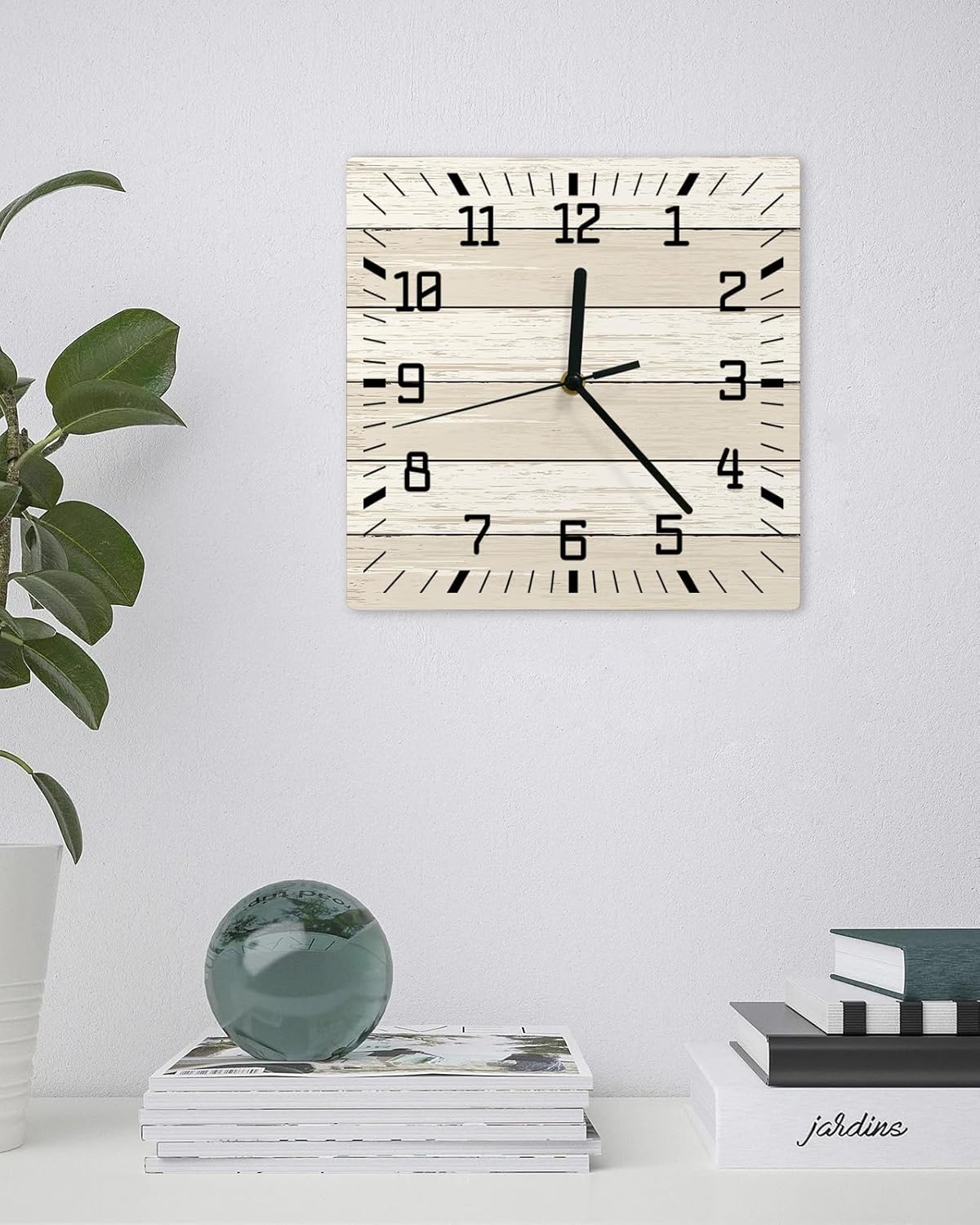 Reloj de pared de color blanco degradado, funciona con pilas, reloj de pared silencioso sin tictac de 10 pulgadas, reloj de pared cuadrado de grano